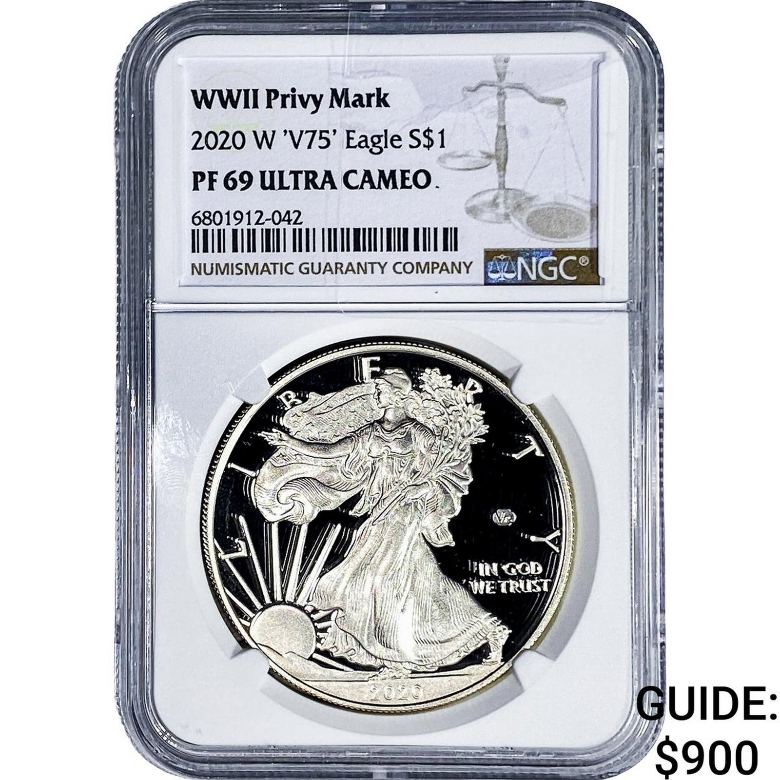 2020 W 'V75' Silver Eagle NGC PF69 WWII Privy Mark: 2020 W 'V75' Silver Eagle NGC PF69 WWII Privy Mark