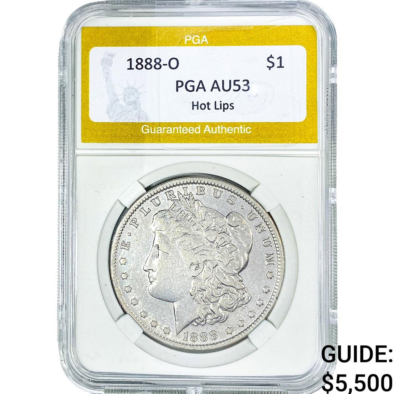 1888-O Morgan Silver Dollar PGA AU53 Hot LIps: 1888-O Morgan Silver Dollar PGA AU53 Hot LIps