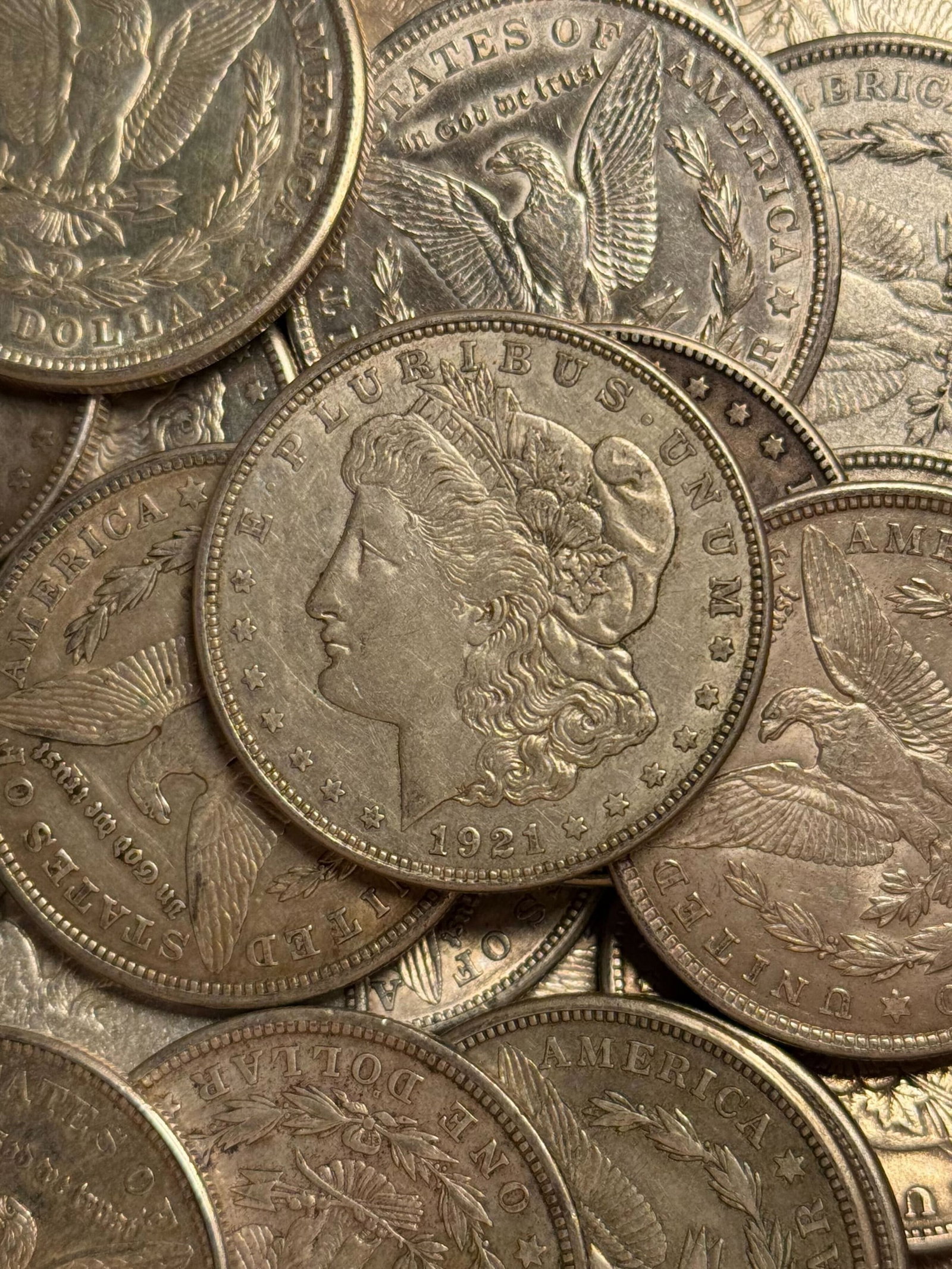 [20 coins] 1921 Morgan Silver Dollar Roll Ch Circ (1 of 2)