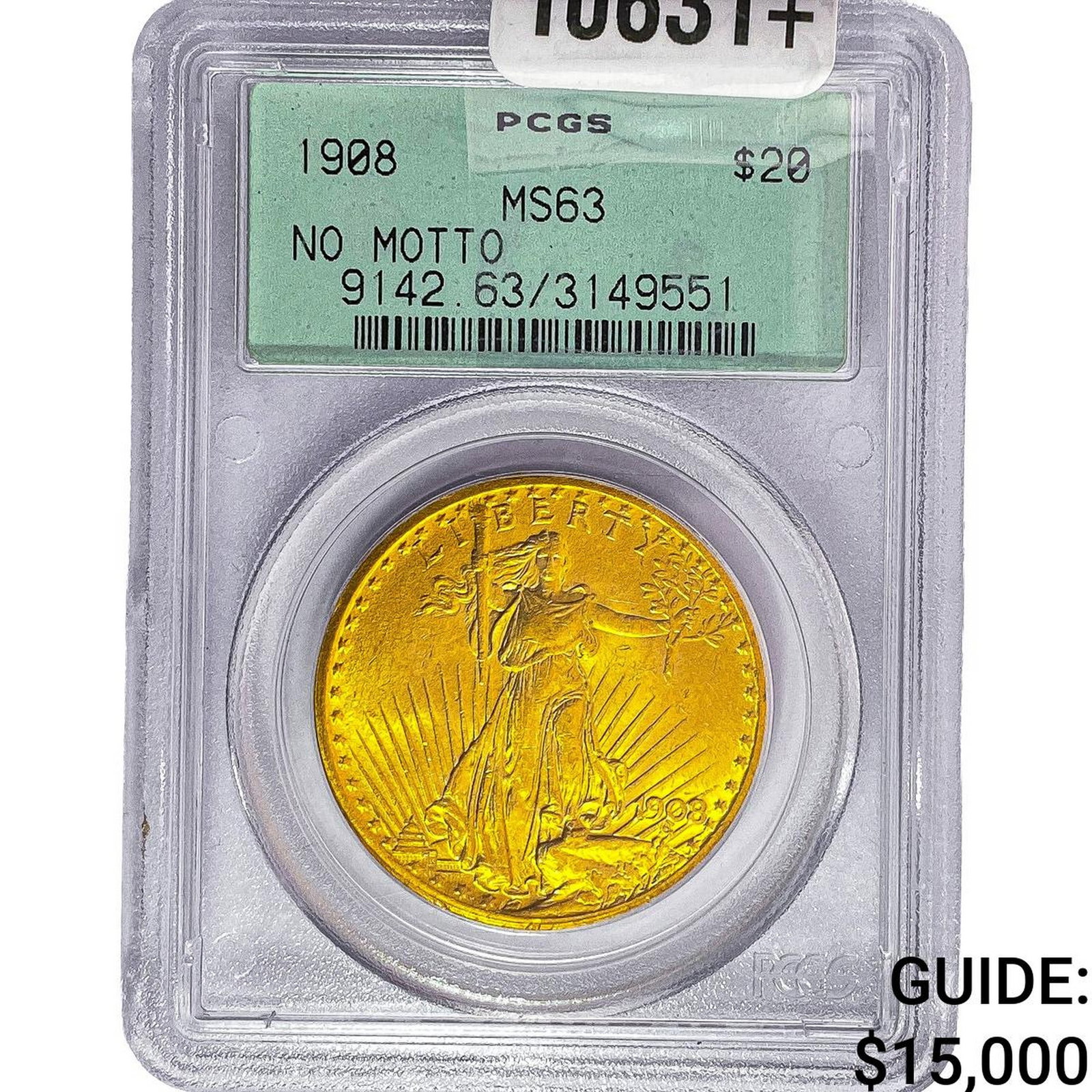 1908 $20 Gold Double Eagle PCGS MS63 No Motto (1 of 2)