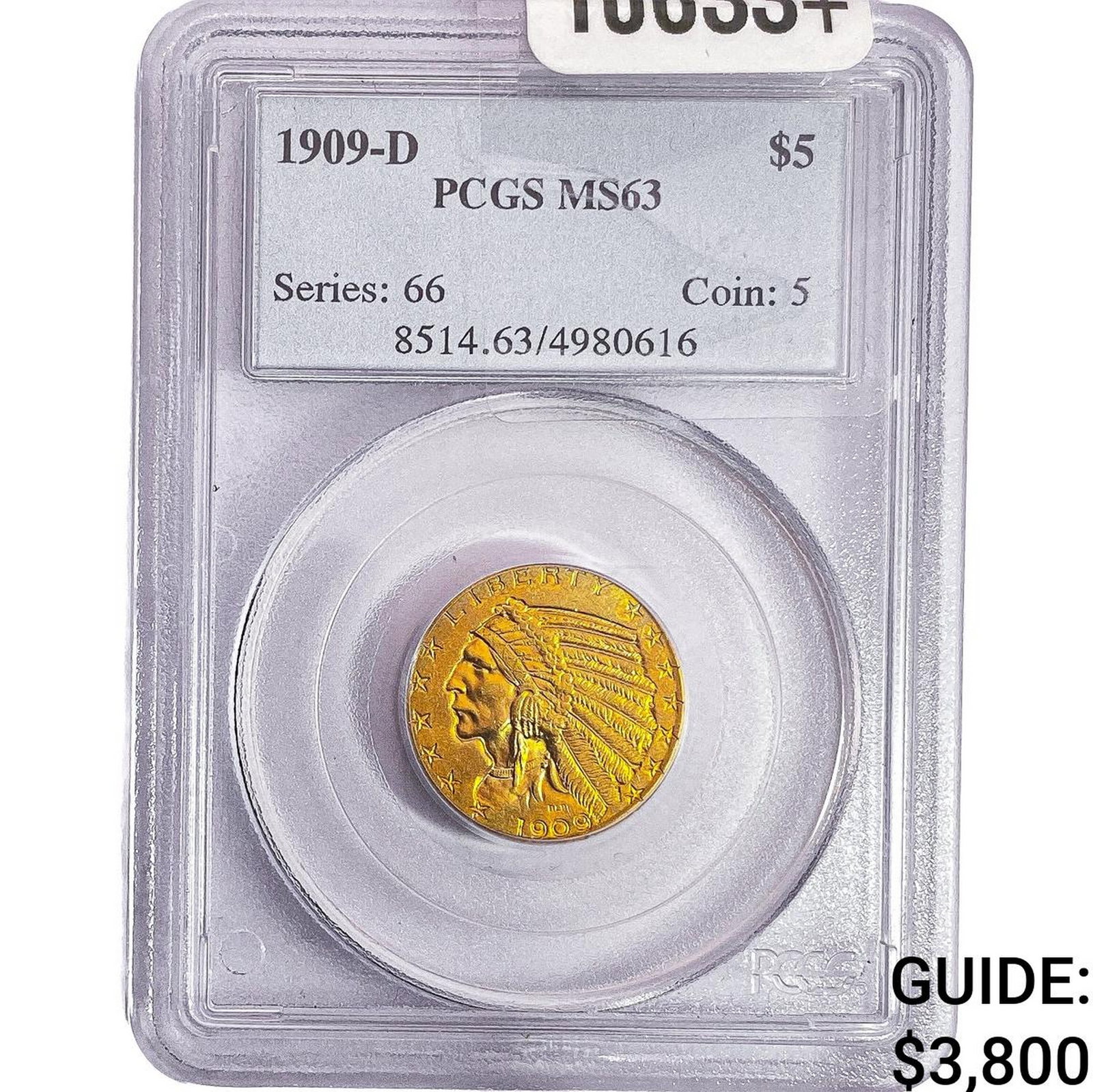 1909-D $5 Gold Half Eagle PCGS MS63 (1 of 2)