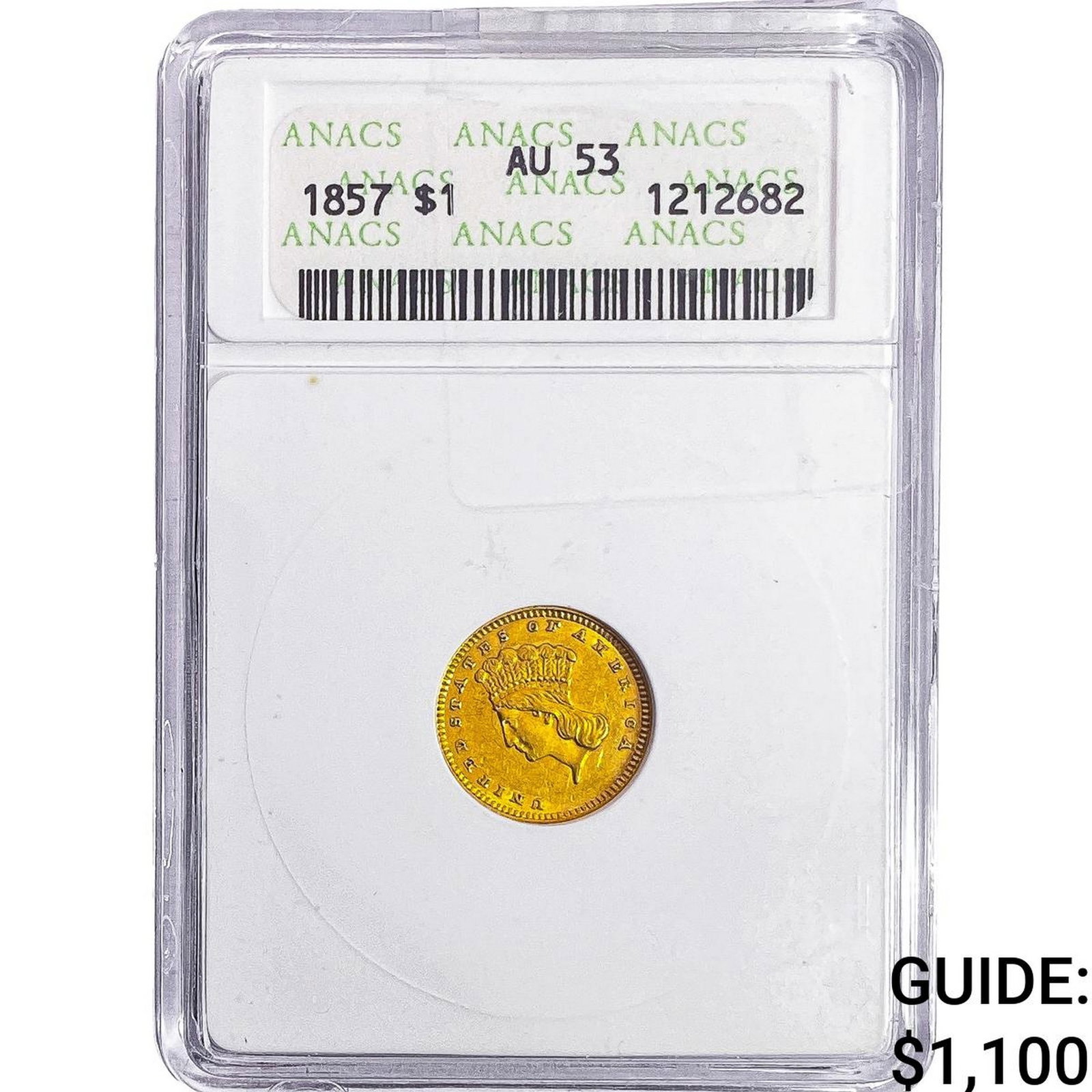 1857 Rare Gold Dollar ANACS AU53: 1857 Rare Gold Dollar ANACS AU53