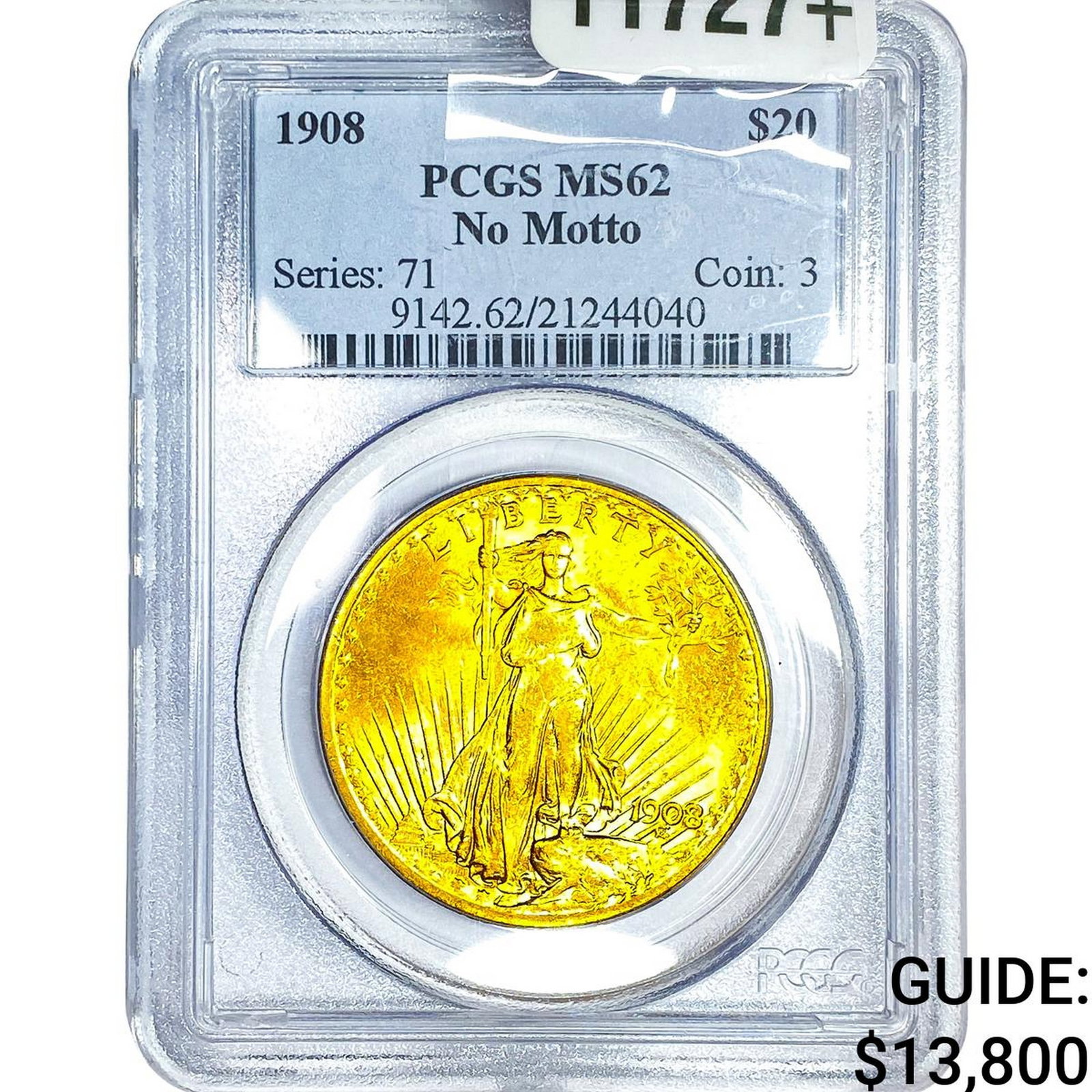 1908 $20 Gold Double Eagle PCGS MS62: 1908 $20 Gold Double Eagle PCGS MS62
