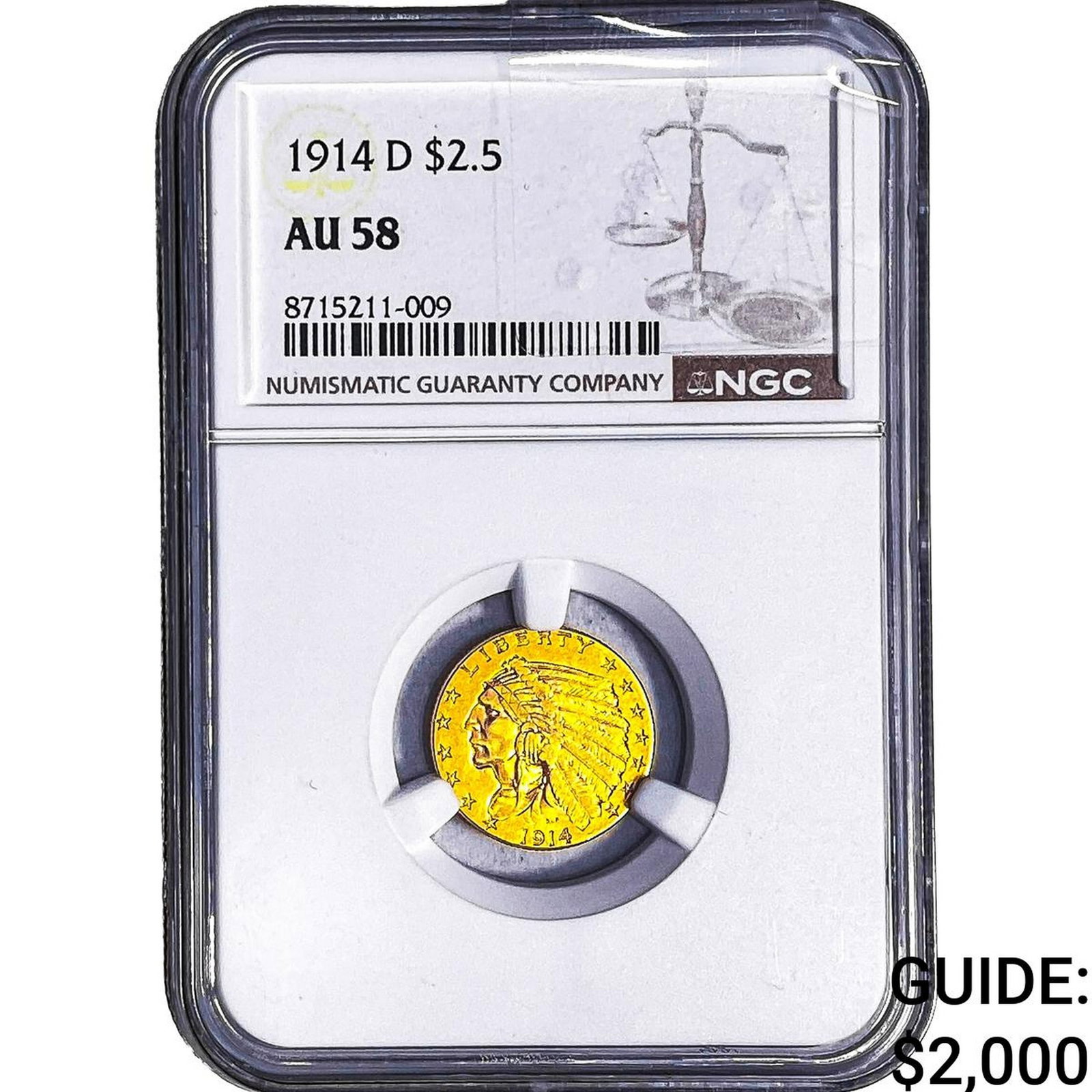 1914-D $2.50 Gold Quarter Eagle NGC AU58 (1 of 2)