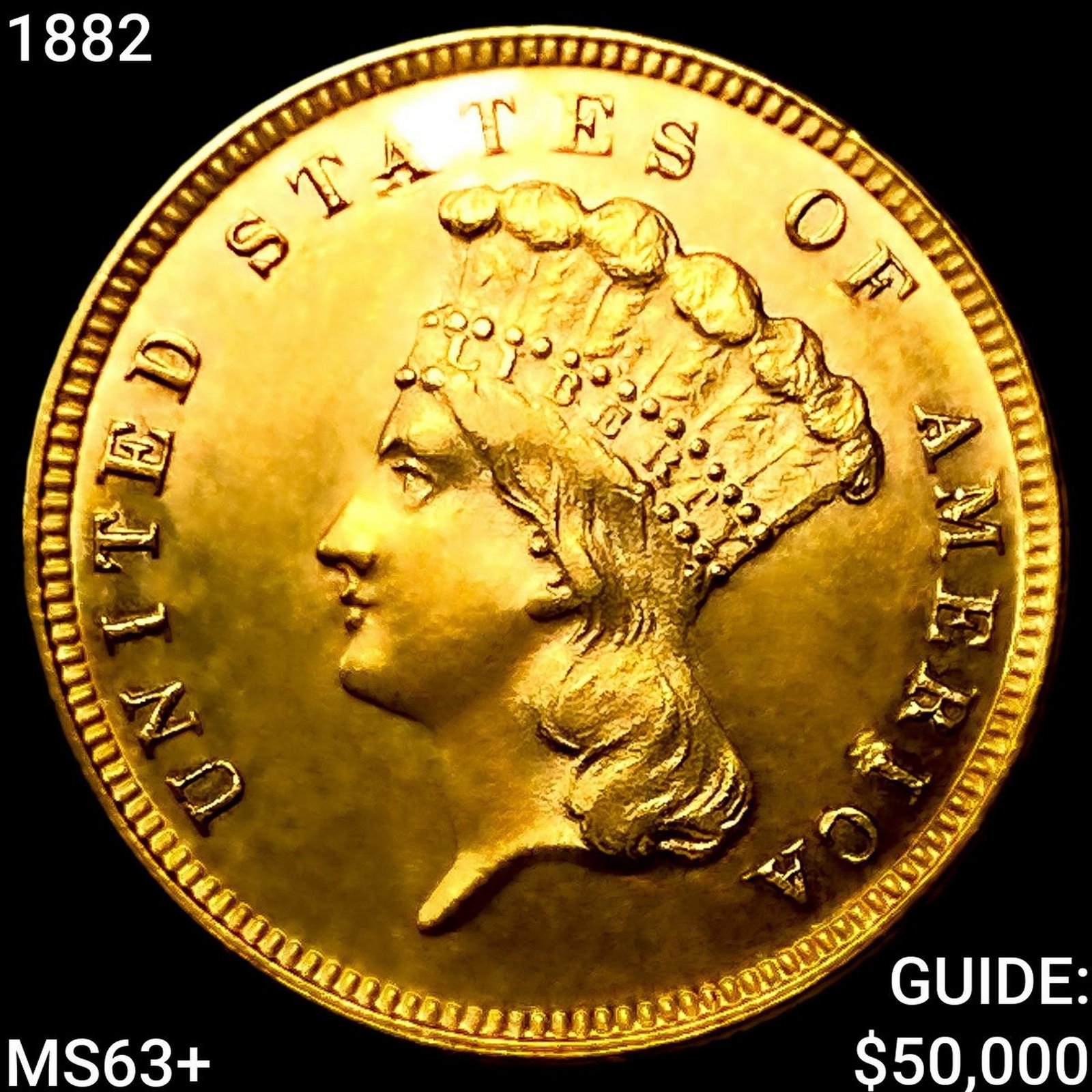 1882 $3 Gold Piece CHOICE BU+: 1882 $3 Gold Piece CHOICE BU+