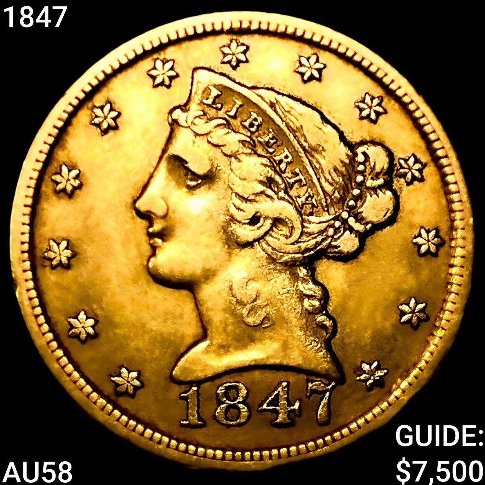 1847 $5 Gold Half Eagle CHOICE AU: 1847 $5 Gold Half Eagle CHOICE AU