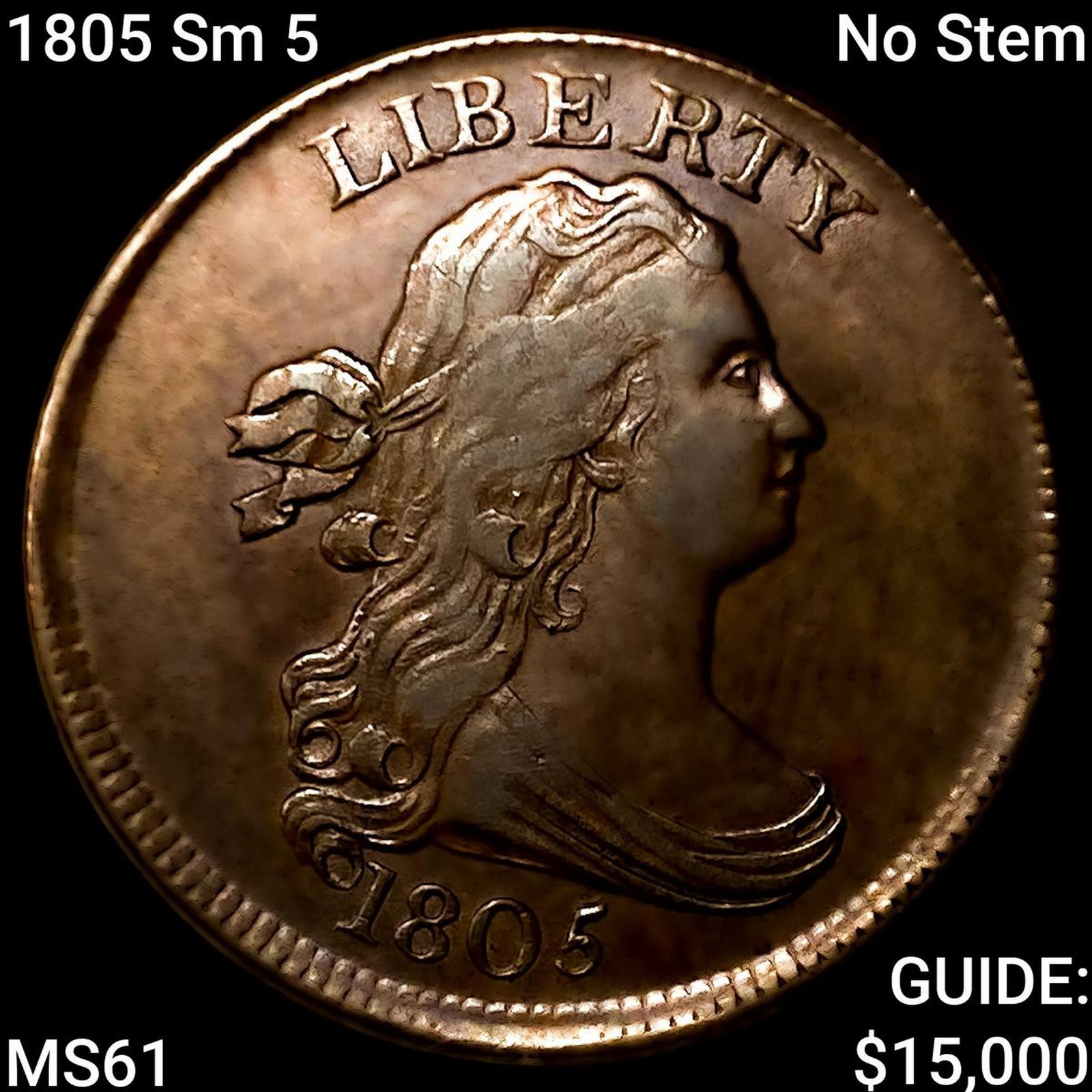 1805 Sm 5 No Stem Draped Bust Half Cent UNCIRCULATED (1 of 2)