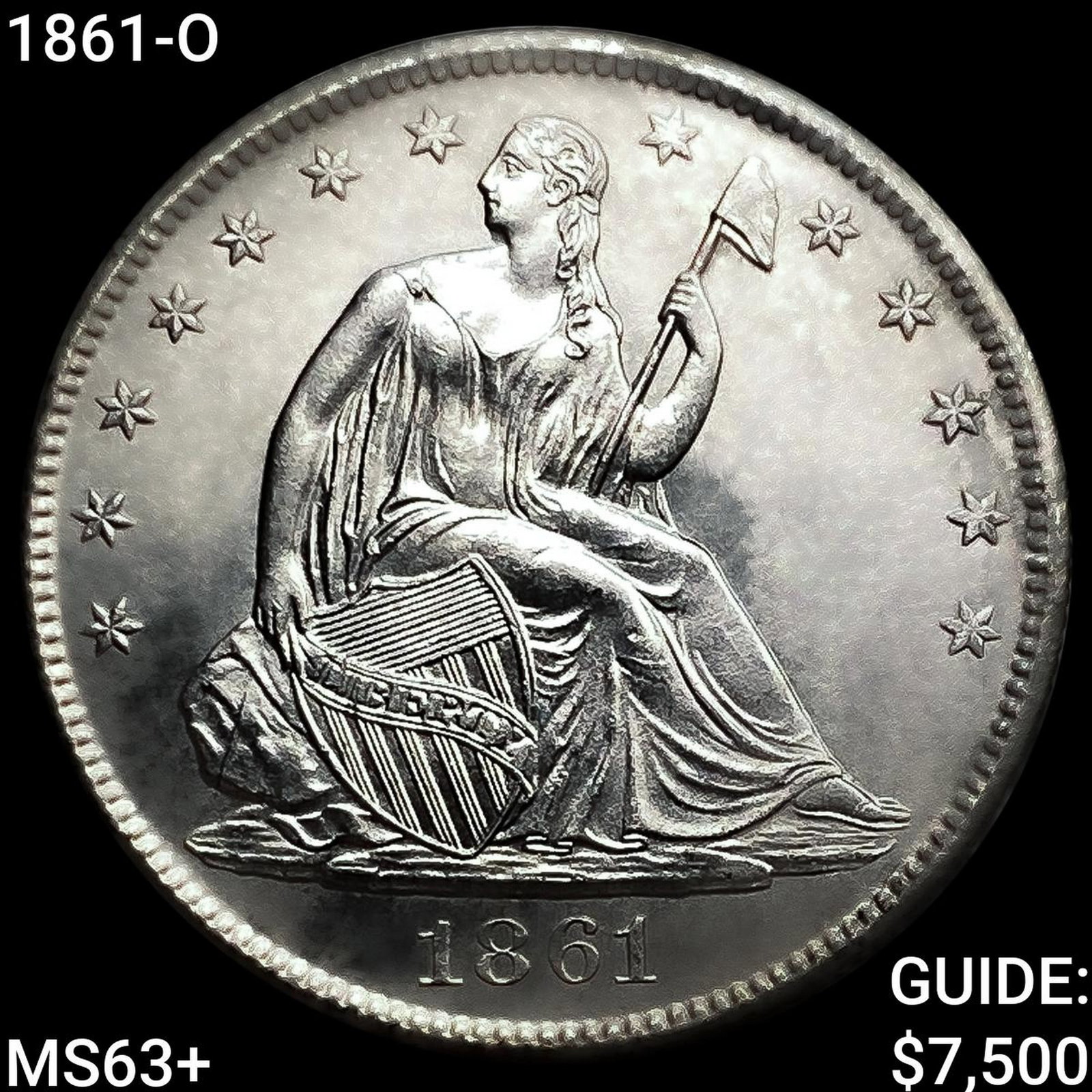 1861-O Seated Liberty Half Dollar CHOICE BU+: 1861-O Seated Liberty Half Dollar CHOICE BU+