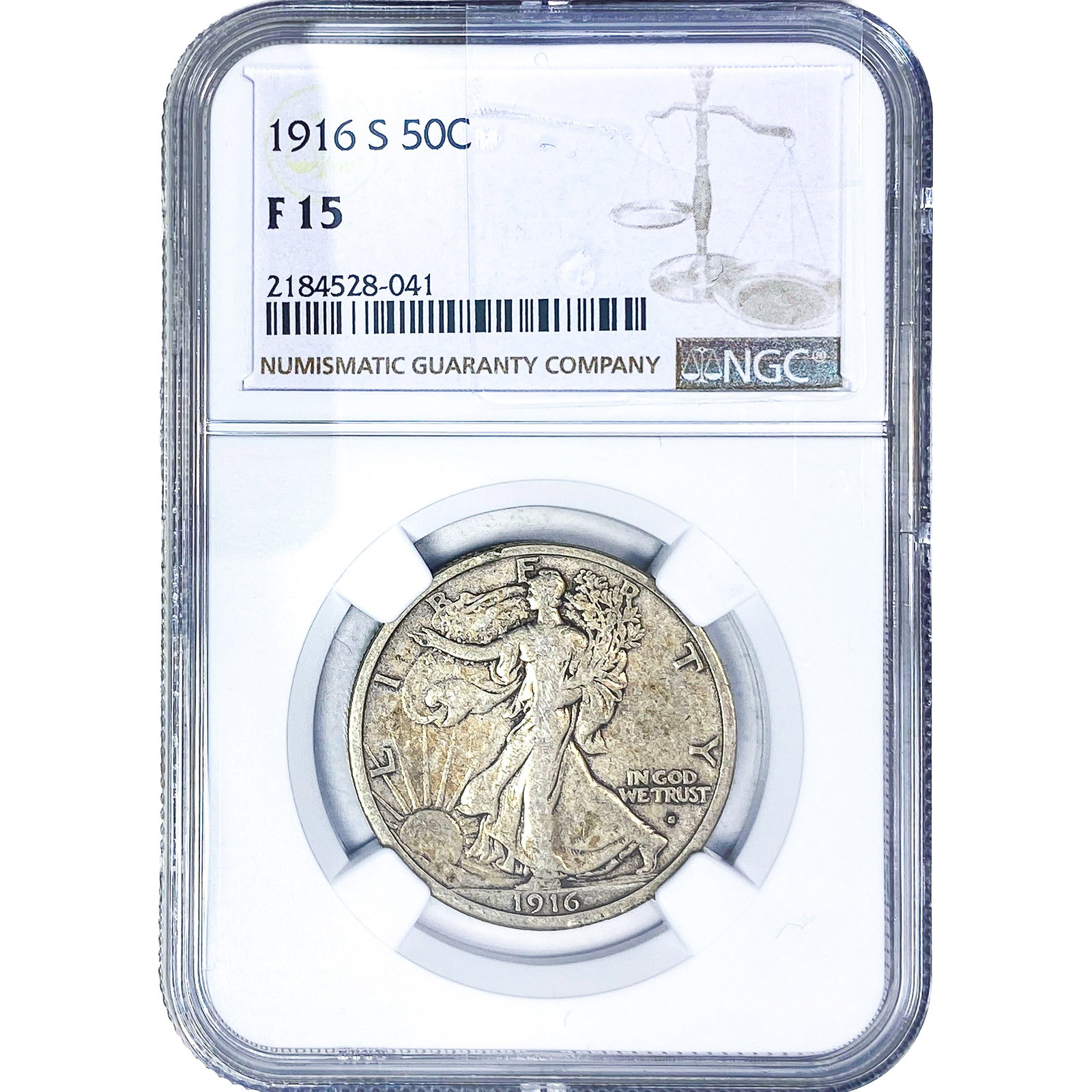 1916-S Walking Liberty Half Dollar NGC F15: 1916-S Walking Liberty Half Dollar NGC F15