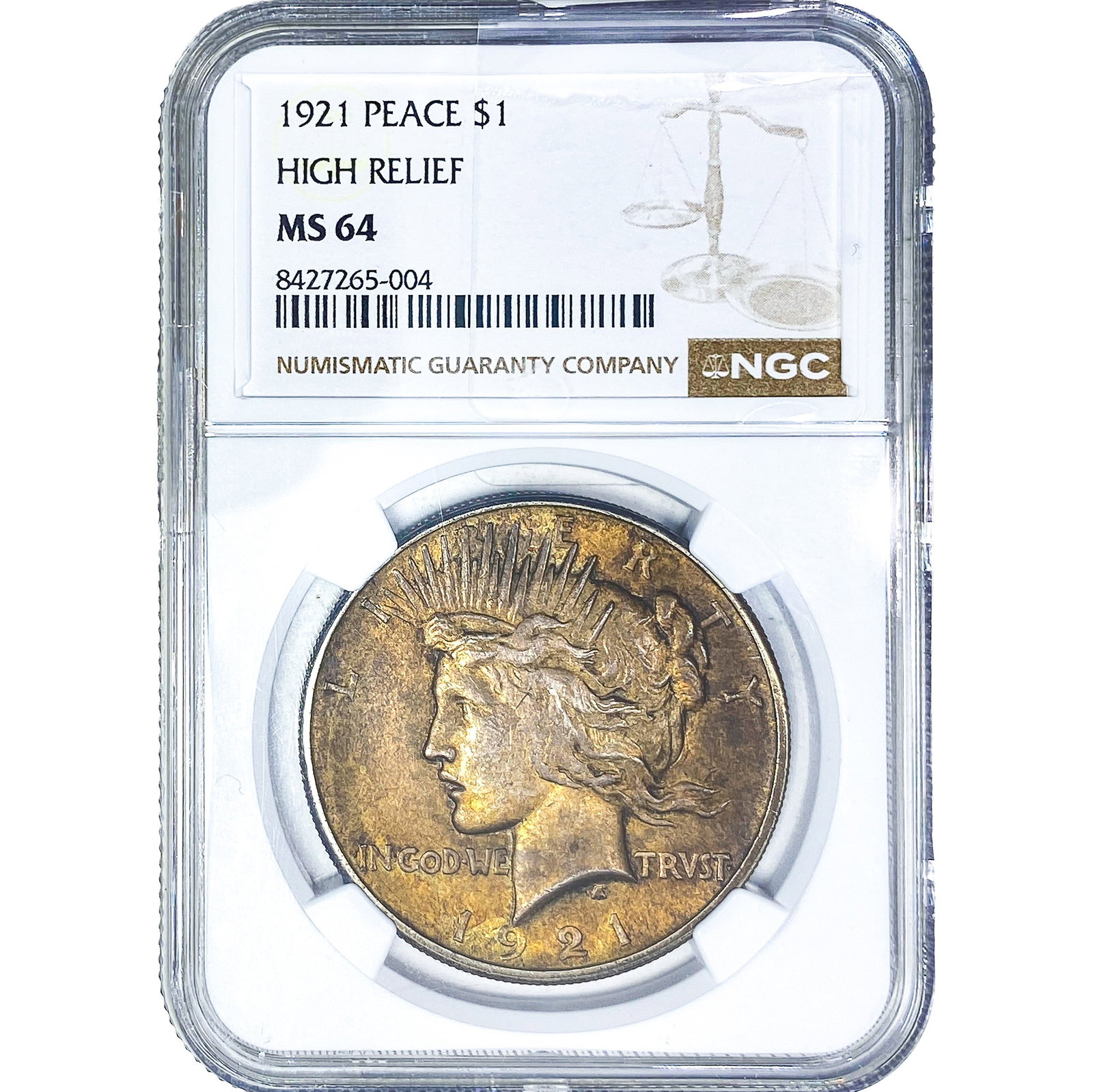 1921 Silver Peace Dollar NGC MS64 High Relief: 1921 Silver Peace Dollar NGC MS64 High Relief