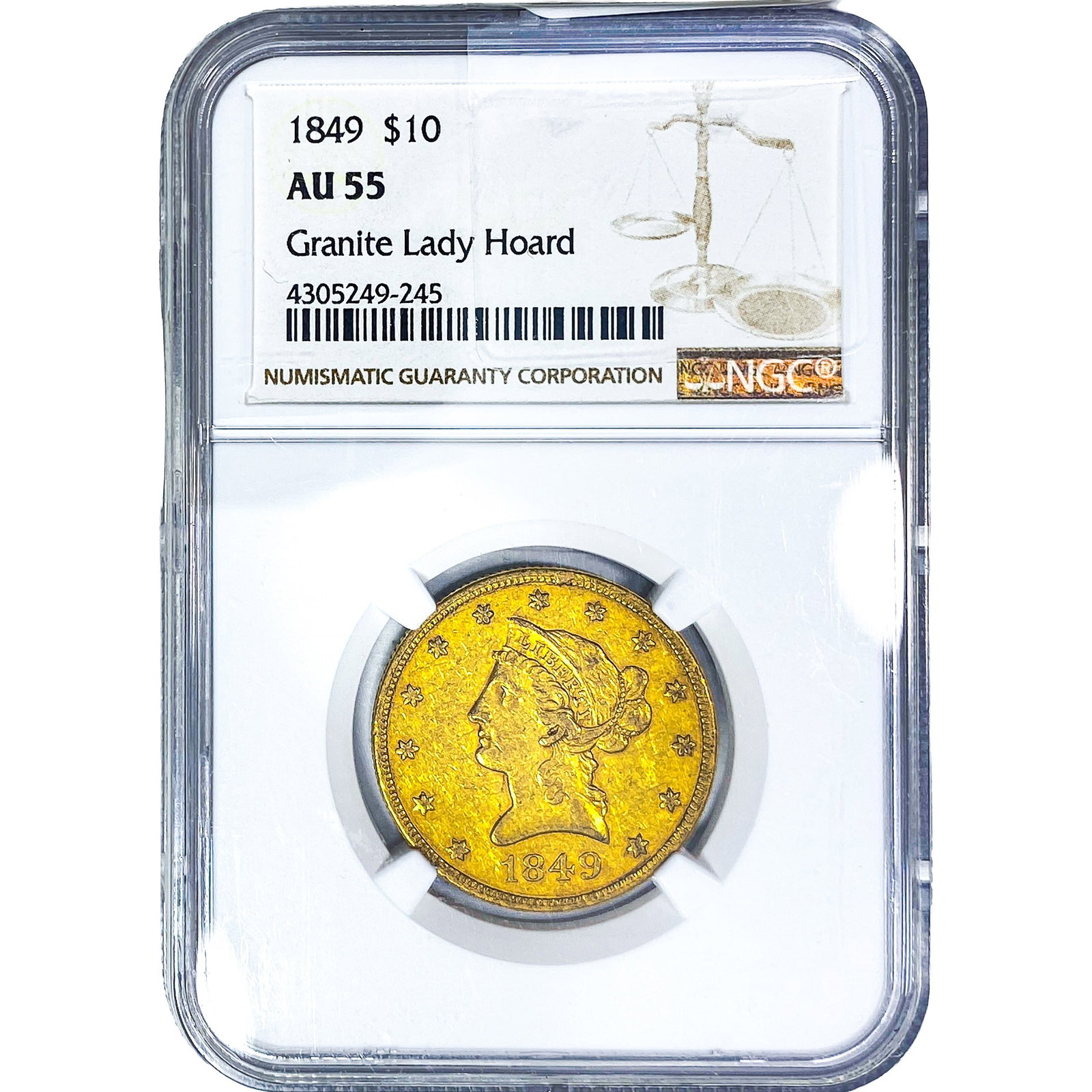 1849 $10 Gold Eagle NGC AU55 Granite Lady Hoard (1 of 4)