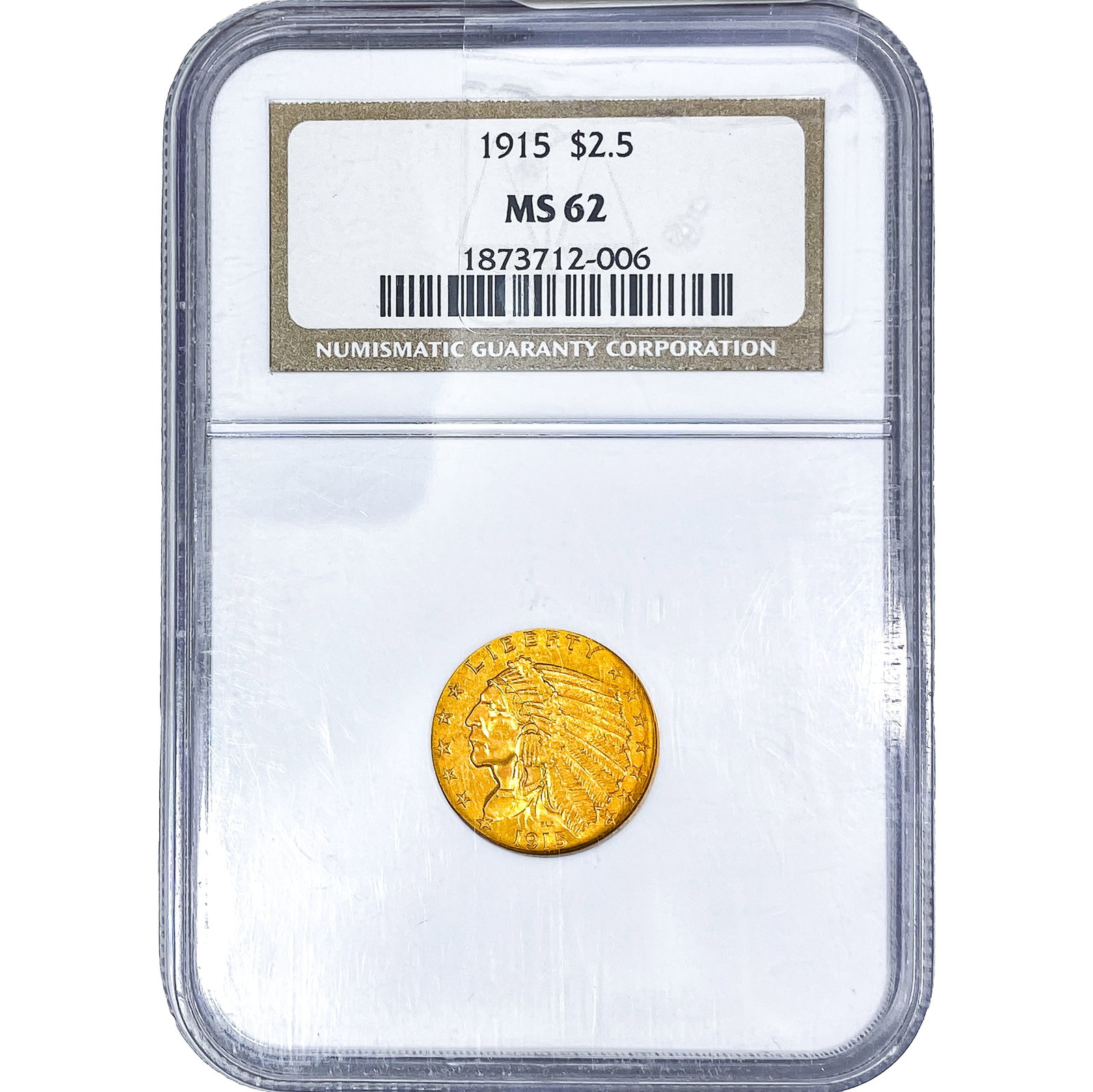 1915 $2.50 Gold Quarter Eagle NGC MS62: 1915 $2.50 Gold Quarter Eagle NGC MS62