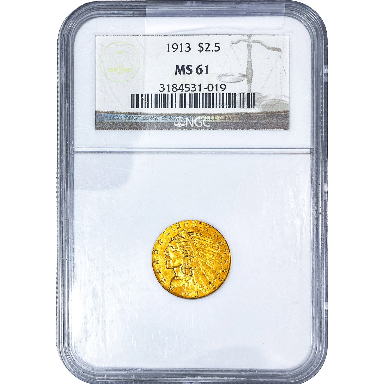 1913 $2.50 Gold Quarter Eagle NGC MS61: 1913 $2.50 Gold Quarter Eagle NGC MS61