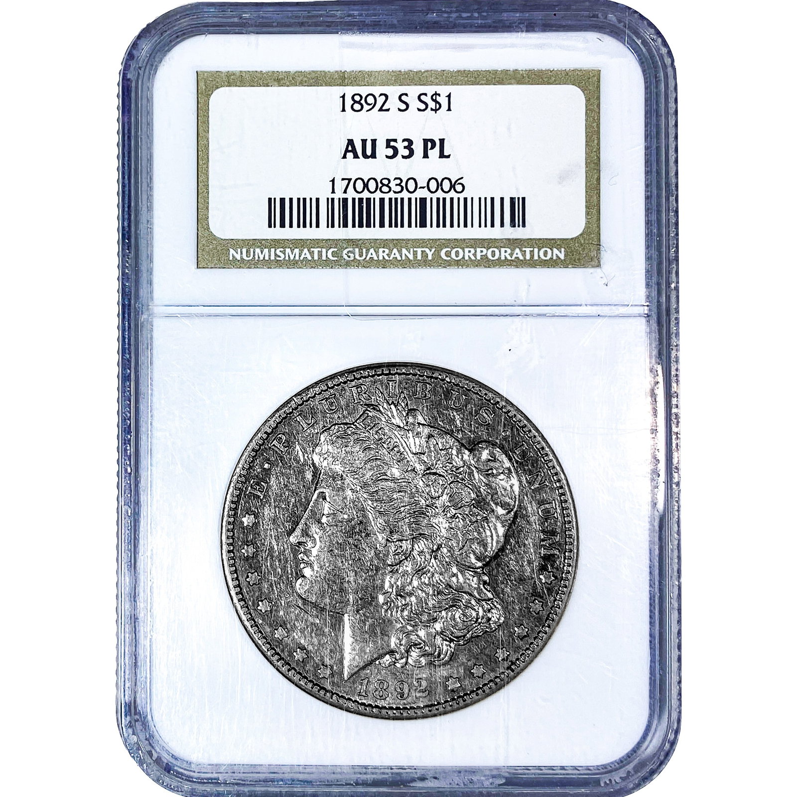 1892-S Morgan Silver Dollar NGC AU53 PL: 1892-S Morgan Silver Dollar NGC AU53 PL