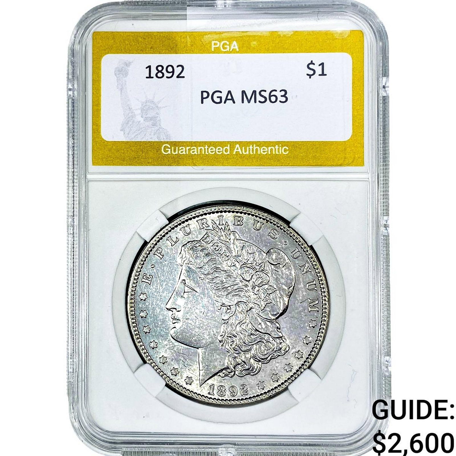 1892 Morgan Silver Dollar PGA MS63: 1892 Morgan Silver Dollar PGA MS63