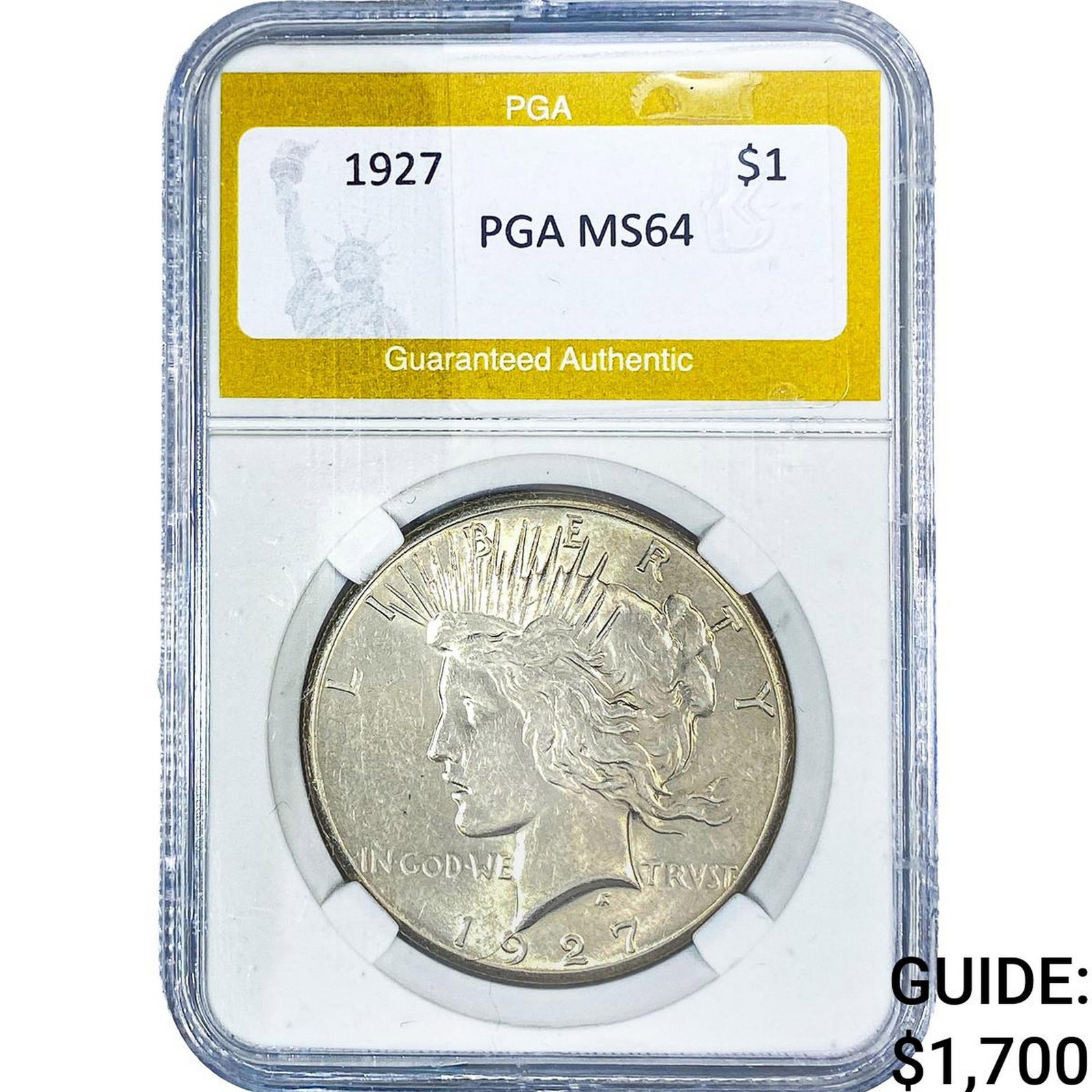1927 Silver Peace Dollar PGA MS64: 1927 Silver Peace Dollar PGA MS64
