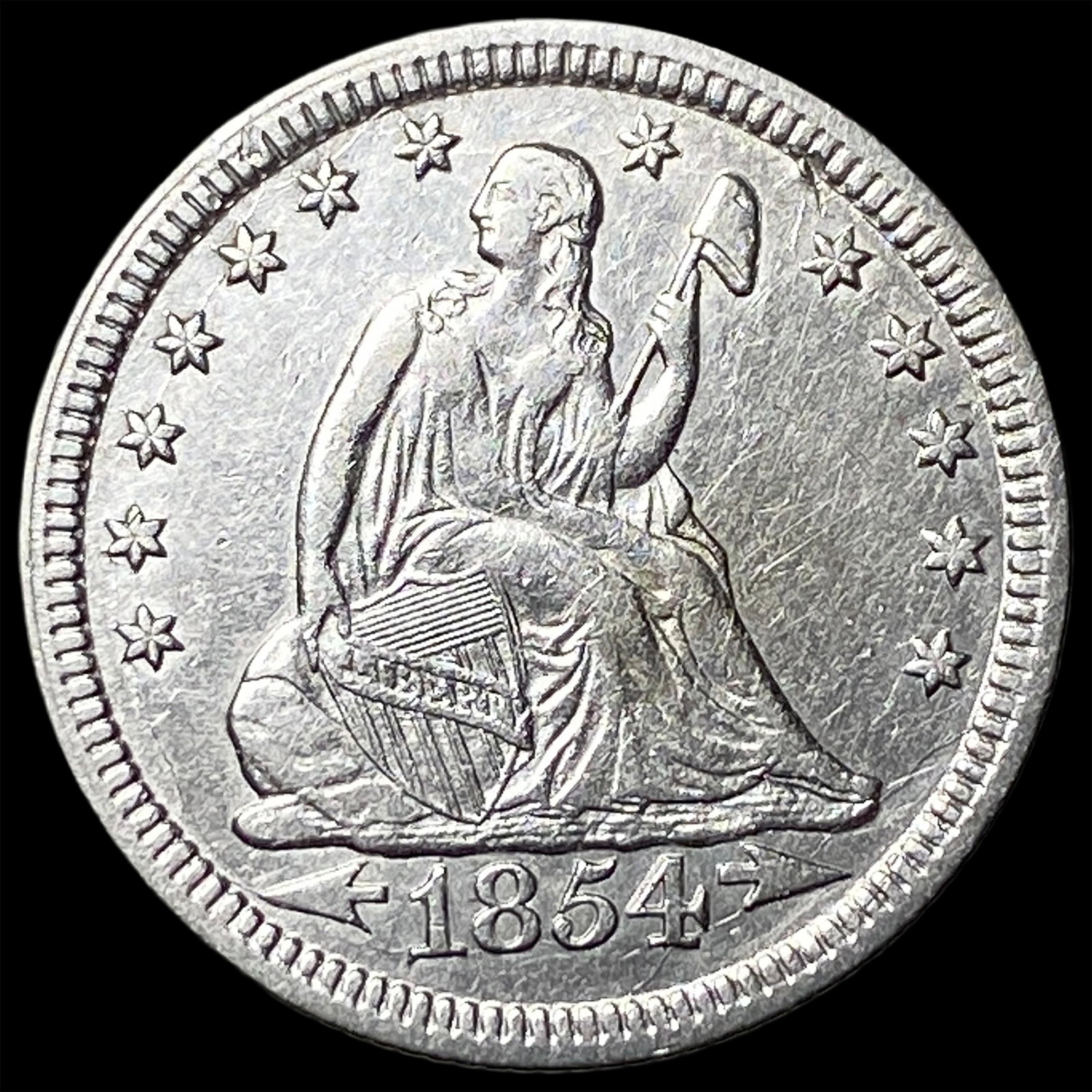 1854 Arrows Seated Liberty Quarter CHOICE AU (1 of 2)