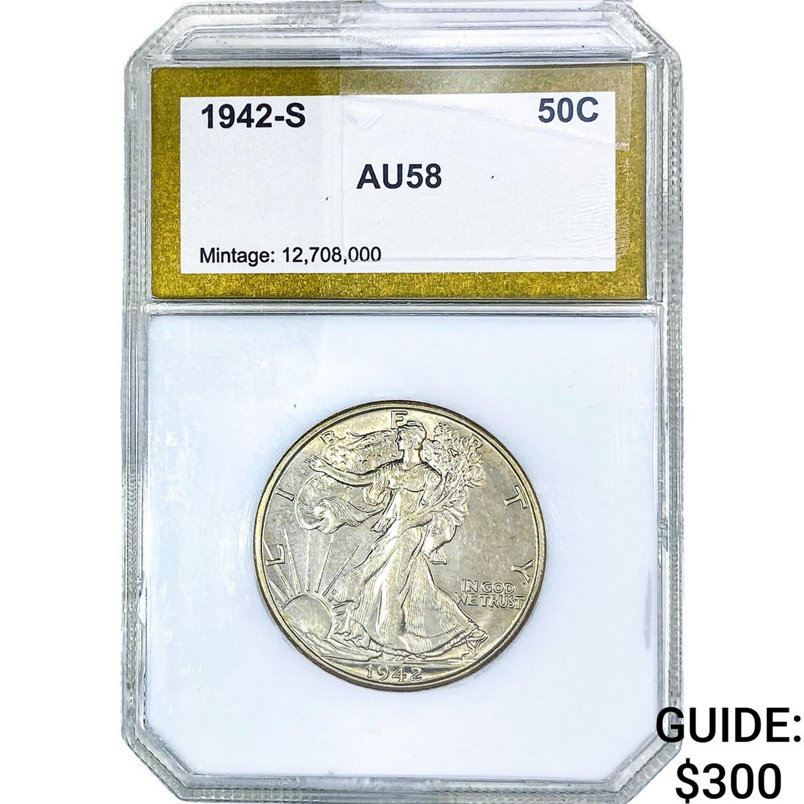 1942-S Walking Liberty Half Dollar PCI AU58: 1942-S Walking Liberty Half Dollar PCI AU58