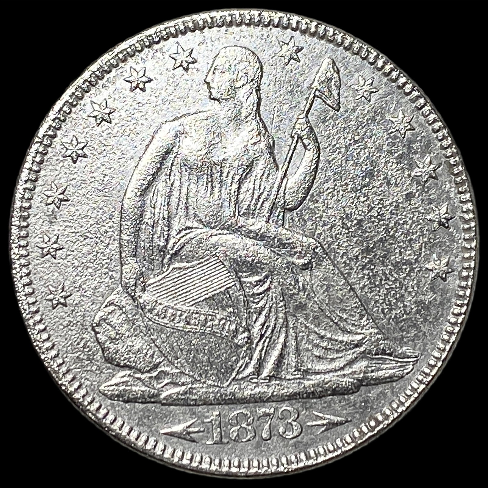 1873 Arrows Seated Liberty Half Dollar CLOSELY UNCIRCULATED: 1873 Arrows Seated Liberty Half Dollar CLOSELY UNCIRCULATED