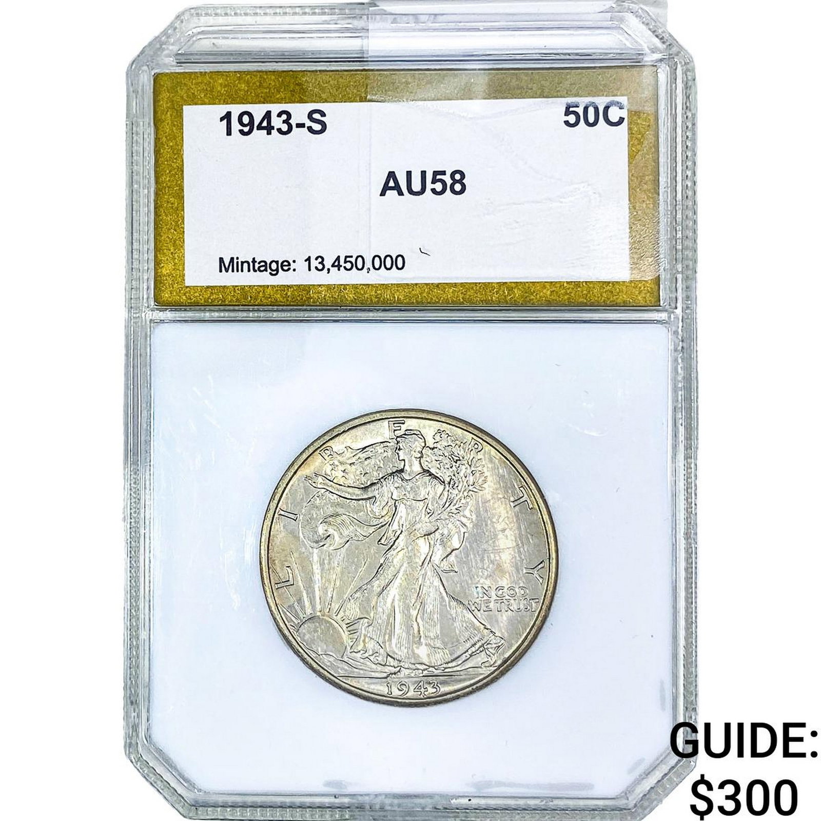 1943-S Walking Liberty Half Dollar PCI AU58: 1943-S Walking Liberty Half Dollar PCI AU58