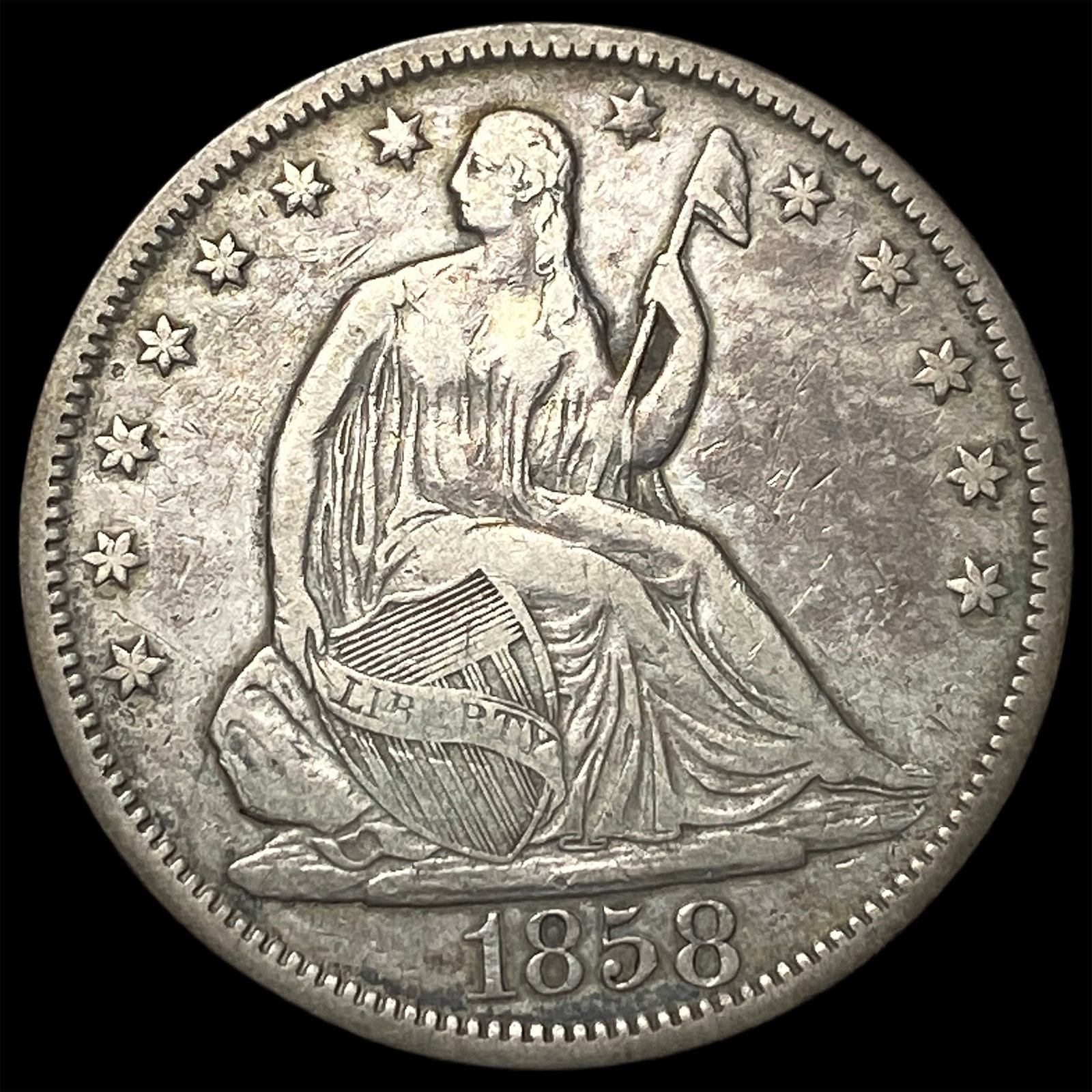 1858 Seated Liberty Half Dollar CLOSELY UNCIRCULATED: 1858 Seated Liberty Half Dollar CLOSELY UNCIRCULATED