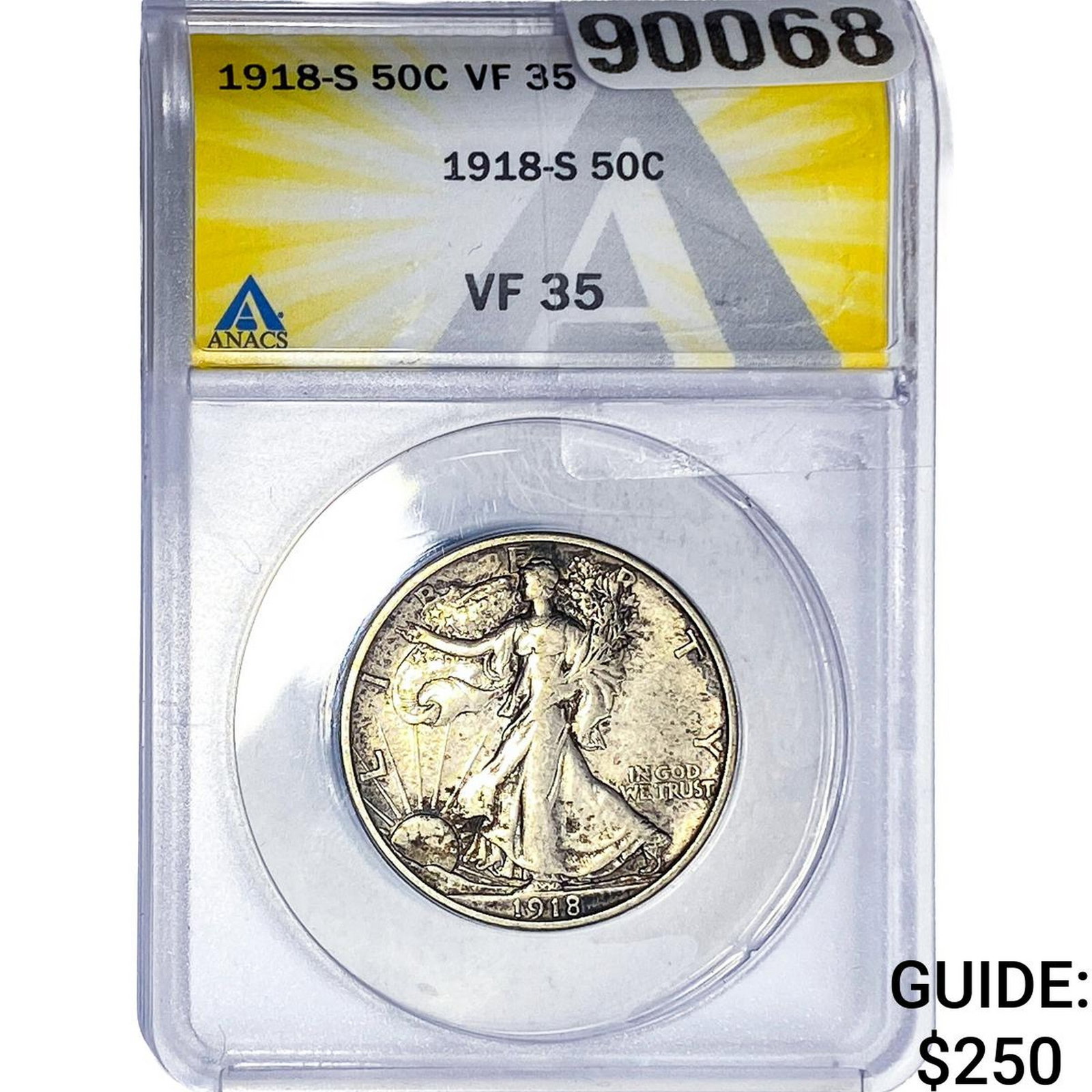1918-S Walking Liberty Half Dollar ANACS VF35: 1918-S Walking Liberty Half Dollar ANACS VF35