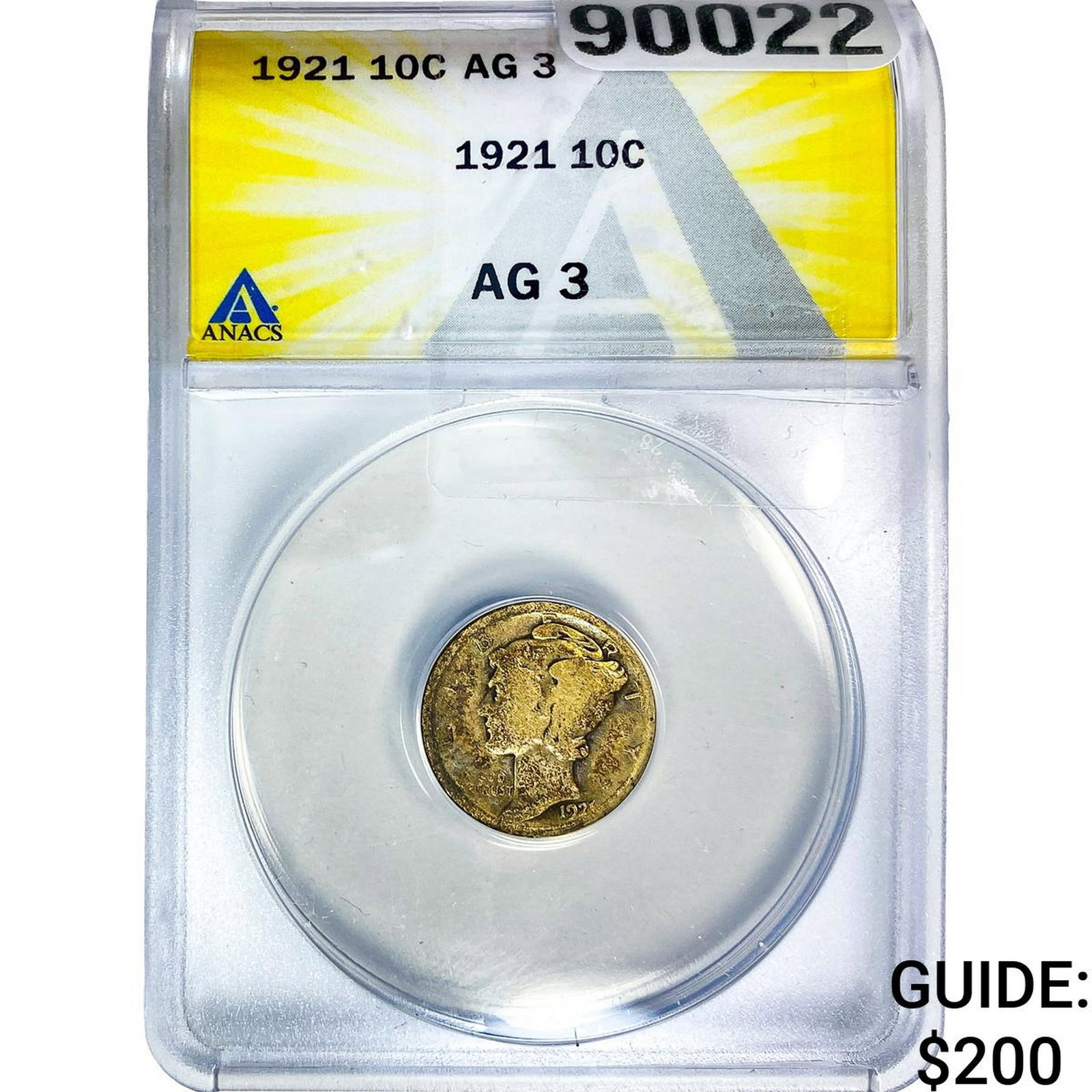 1921 Mercury Silver Dime ANACS AG3: 1921 Mercury Silver Dime ANACS AG3