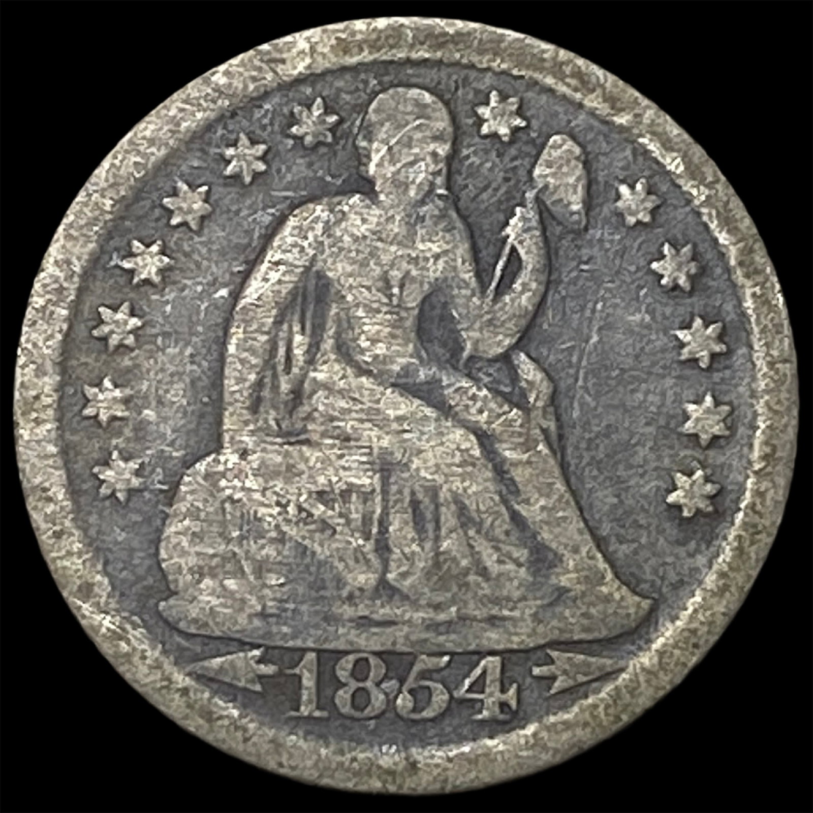 1854-O Silver Seated Liberty Dime NICELY CIRCULATED: 1854-O Silver Seated Liberty Dime NICELY CIRCULATED