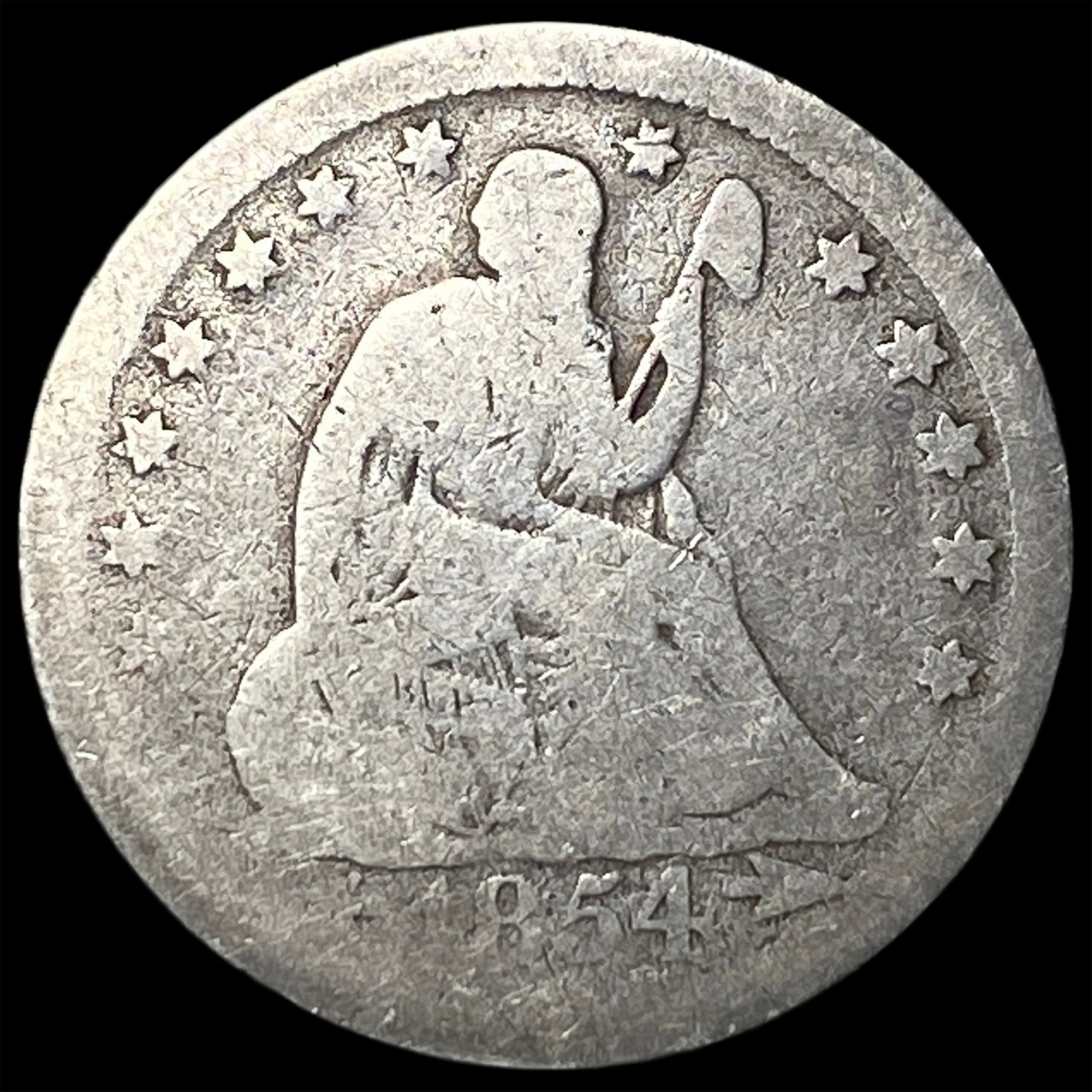 1854 Seated Liberty Quarter NICELY CIRCULATED: 1854 Seated Liberty Quarter NICELY CIRCULATED