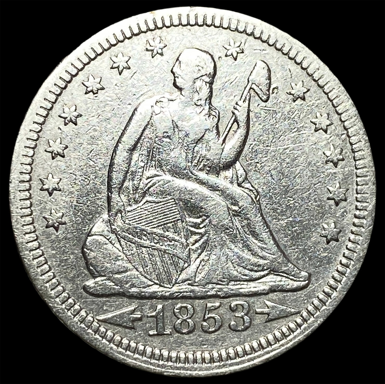 1853 Arrows/Rays Seated Liberty Quarter NEARLY UNCIRCULATED: 1853 Arrows/Rays Seated Liberty Quarter NEARLY UNCIRCULATED