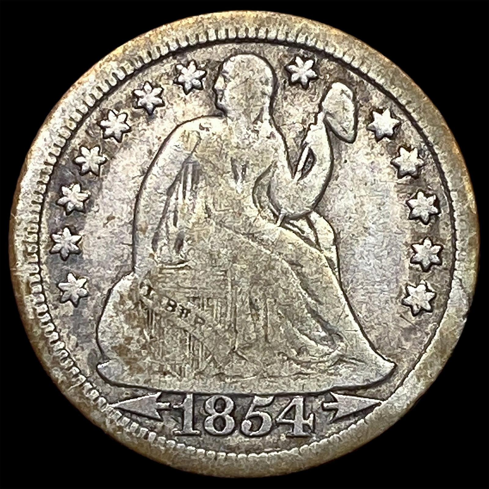 1854-O Silver Seated Liberty Dime NICELY CIRCULATED: 1854-O Silver Seated Liberty Dime NICELY CIRCULATED