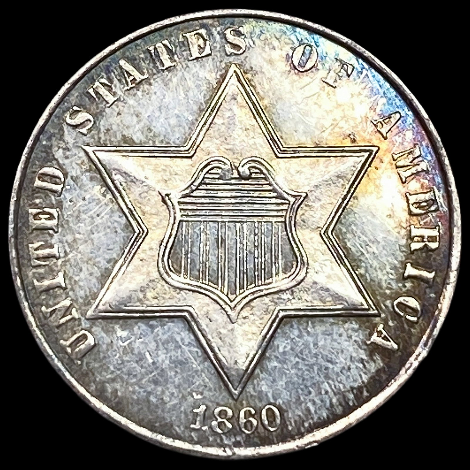 1860 Silver Three-Cent Piece UNCIRCULATED: 1860 Silver Three-Cent Piece UNCIRCULATED