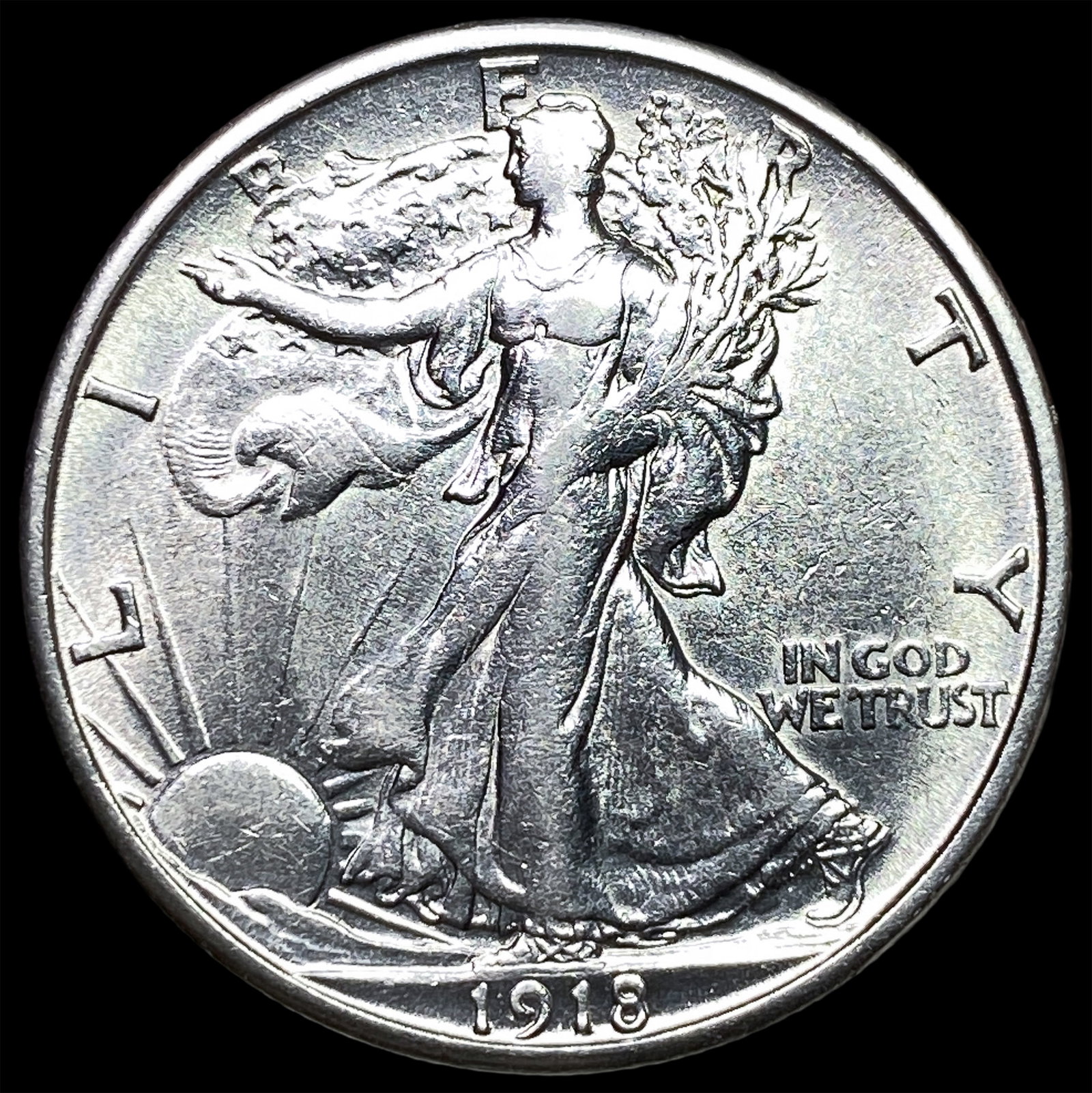 1918-S Silver Walking Liberty Half Dollar CLOSELY UNCIRCULATED: 1918-S Silver Walking Liberty Half Dollar CLOSELY UNCIRCULATED