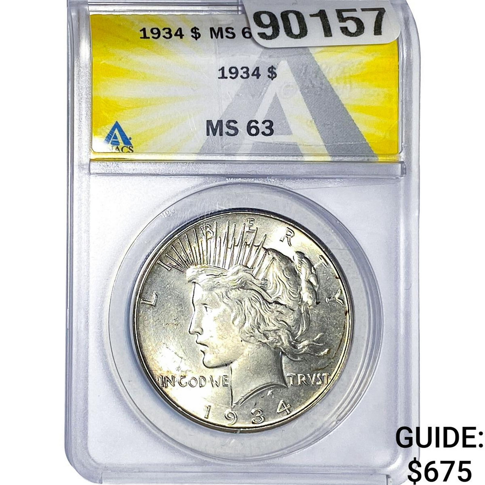 1934 Silver Peace Dollar ANACS MS63: 1934 Silver Peace Dollar ANACS MS63