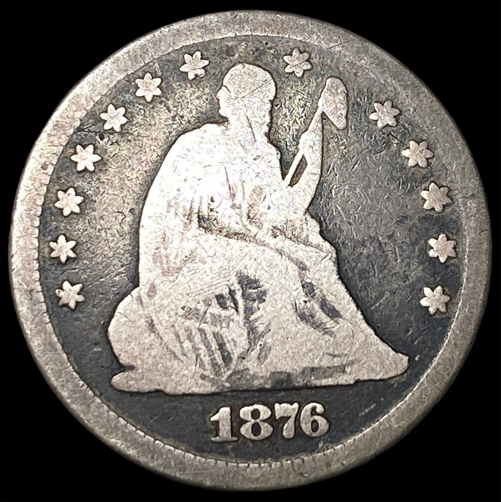 1876 Silver Seated Liberty Quarter NICELY CIRCULATED: 1876 Silver Seated Liberty Quarter NICELY CIRCULATED
