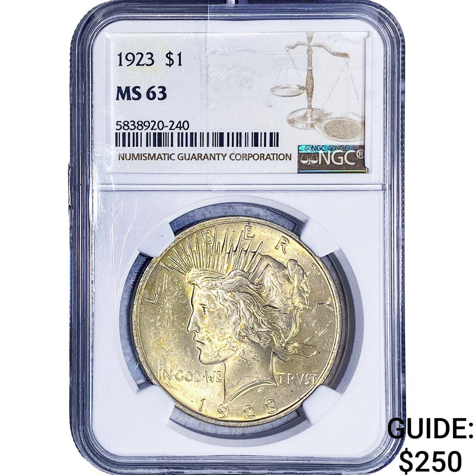 1923 Silver Peace Dollar NGC MS63: 1923 Silver Peace Dollar NGC MS63