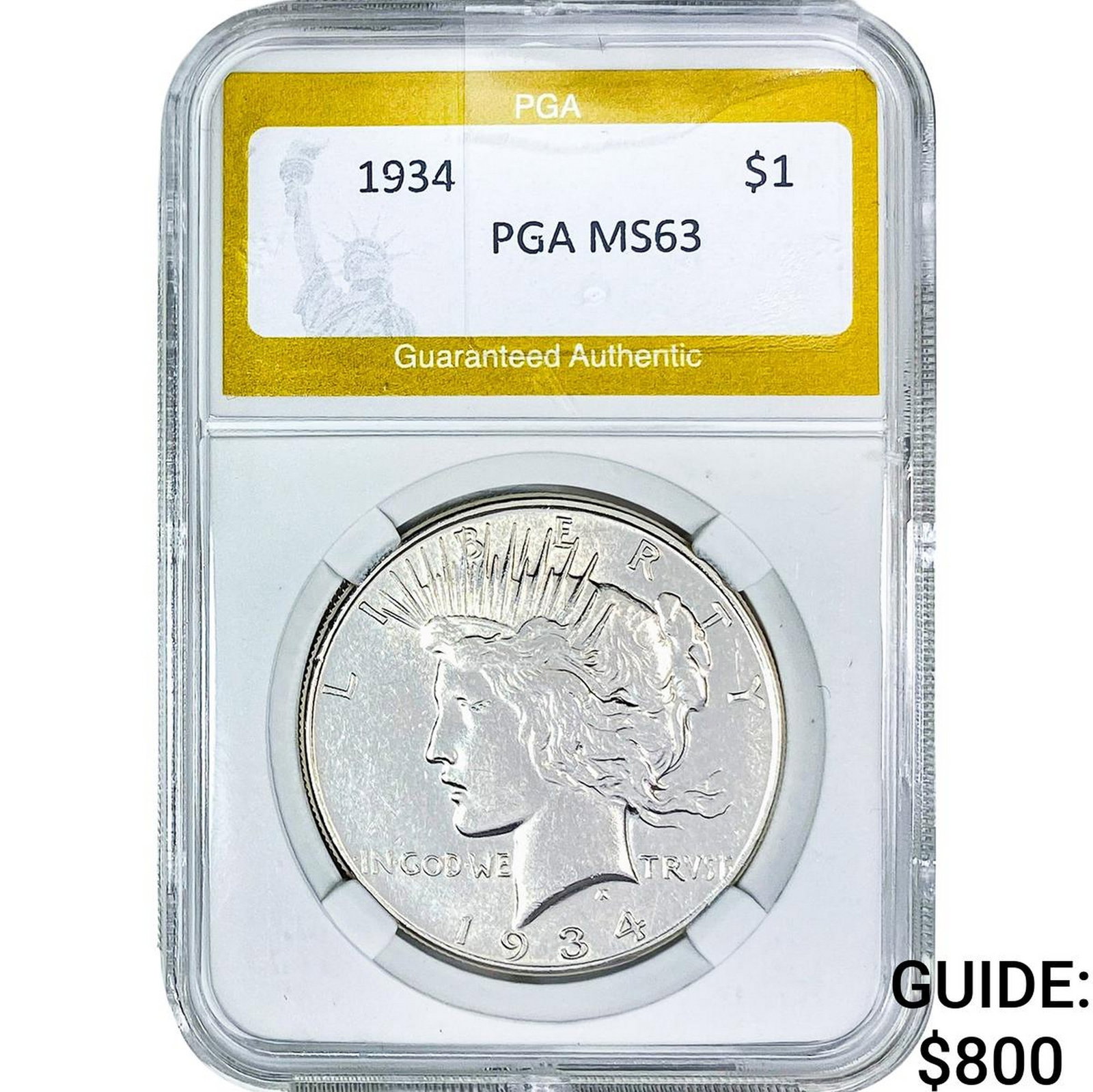 1934 Silver Peace Dollar PGA MS63: 1934 Silver Peace Dollar PGA MS63