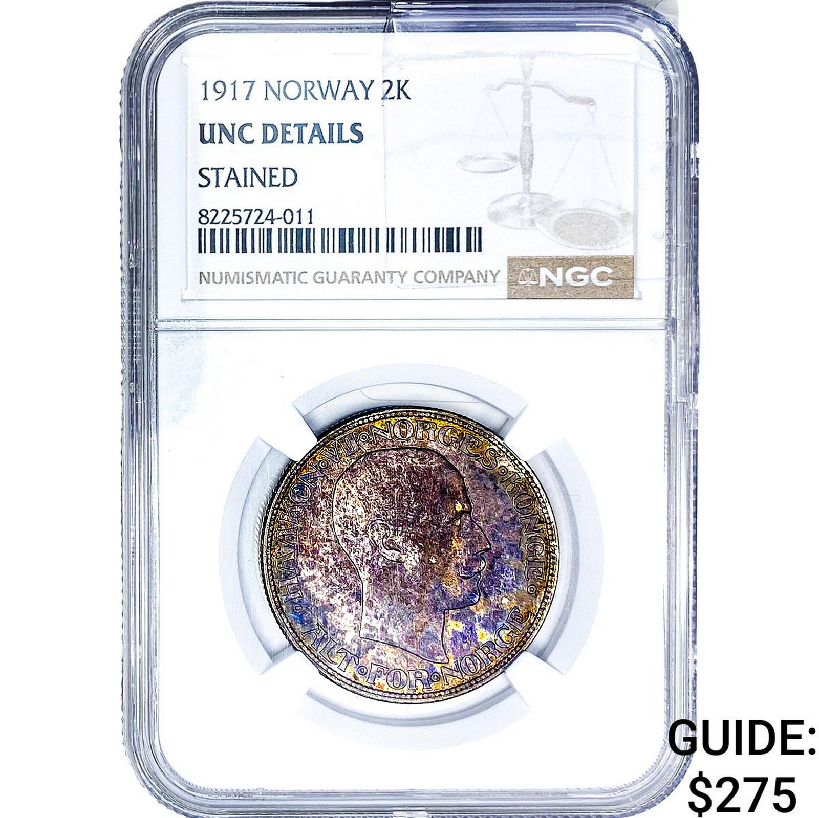1917 Norway Silver 2 Kroner NGC UNC Details: 1917 Norway Silver 2 Kroner NGC UNC Details