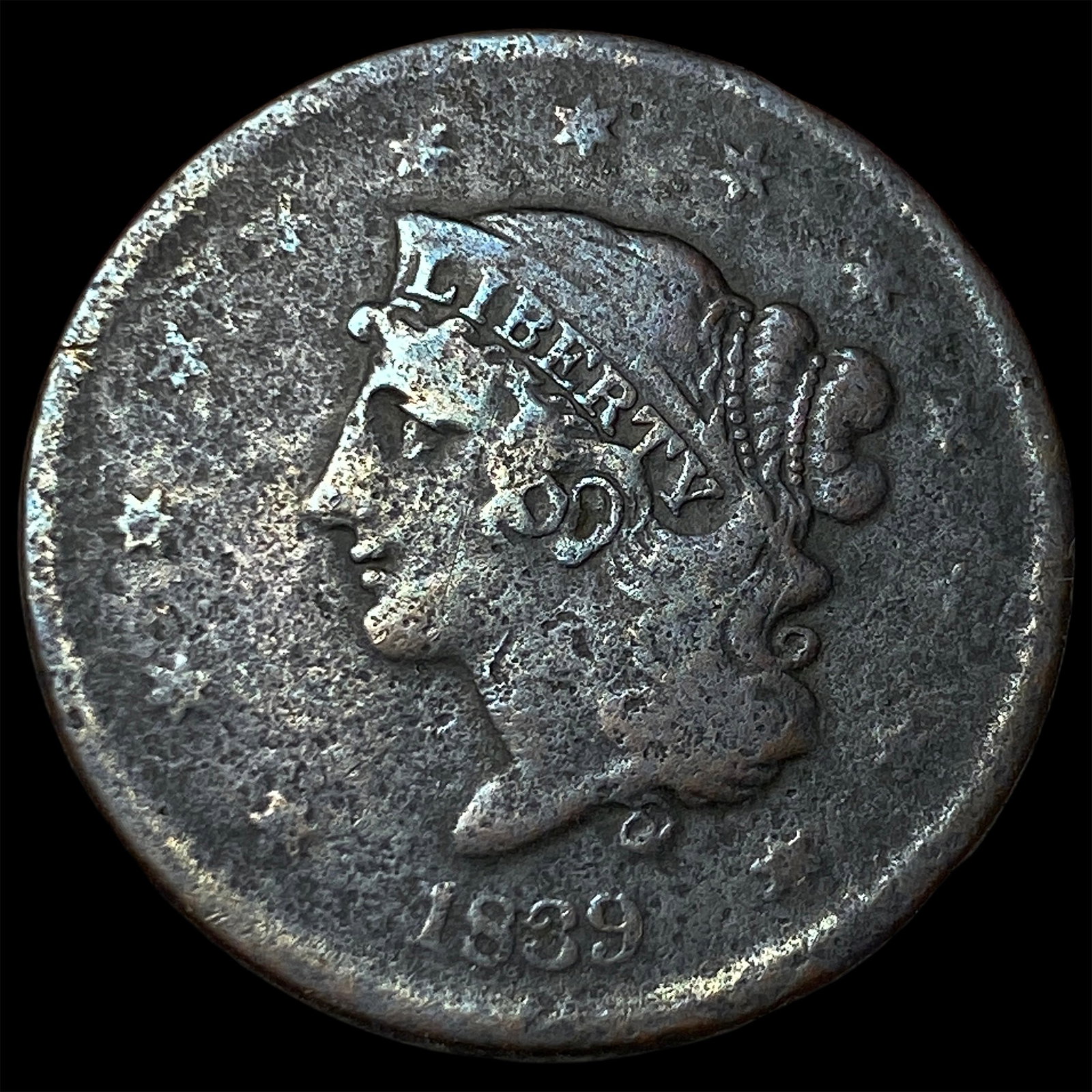 1839 Coronet Head Large Cent NICELY CIRCULATED: 1839 Coronet Head Large Cent NICELY CIRCULATED
