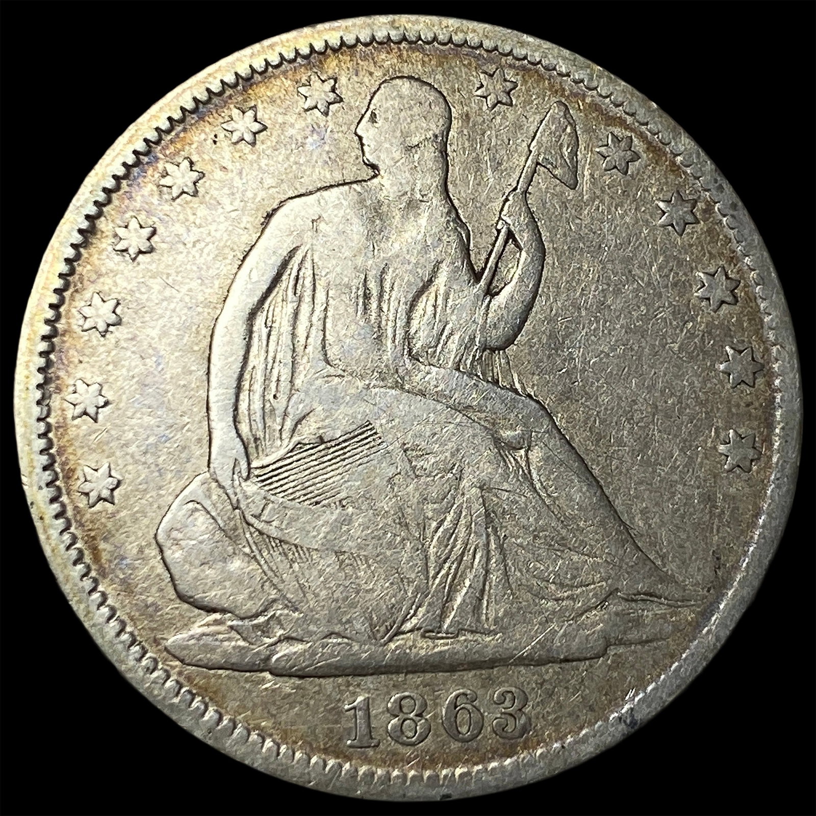 1863 Silver Seated Liberty Half Dollar LIGHTLY CIRCULATED: 1863 Silver Seated Liberty Half Dollar LIGHTLY CIRCULATED