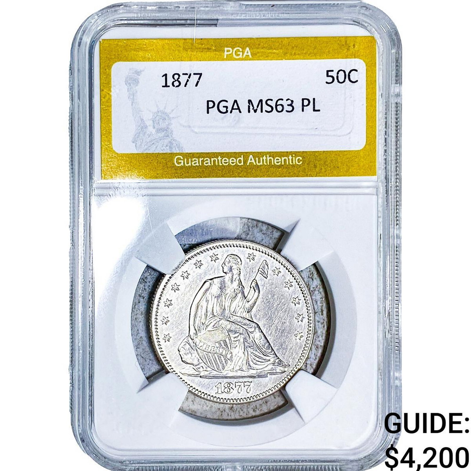 1877 Seated Liberty Half Dollar PGA MS63 PL: 1877 Seated Liberty Half Dollar PGA MS63 PL