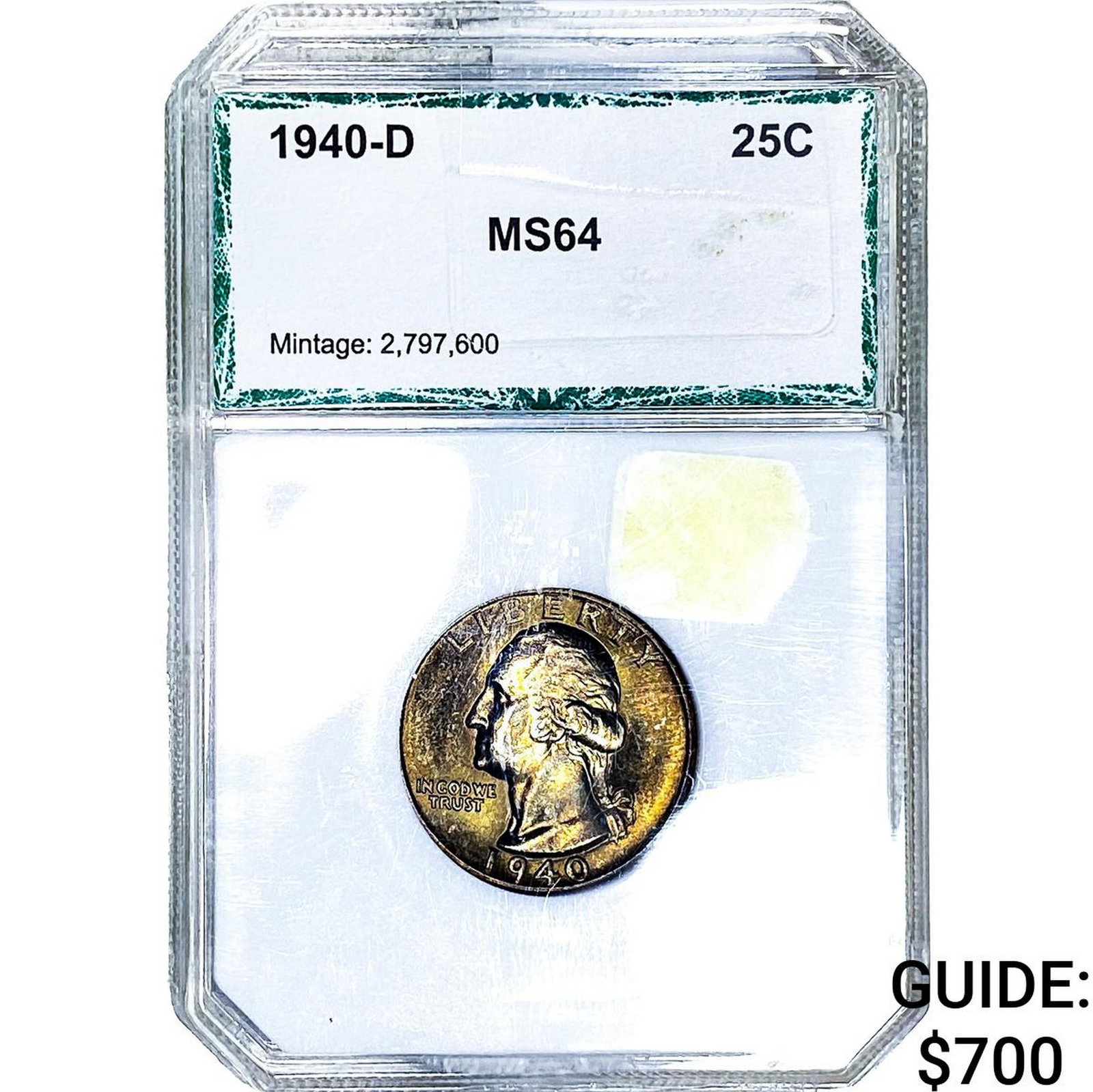 1940-D Washington Silver Quarter PCI MS64: 1940-D Washington Silver Quarter PCI MS64