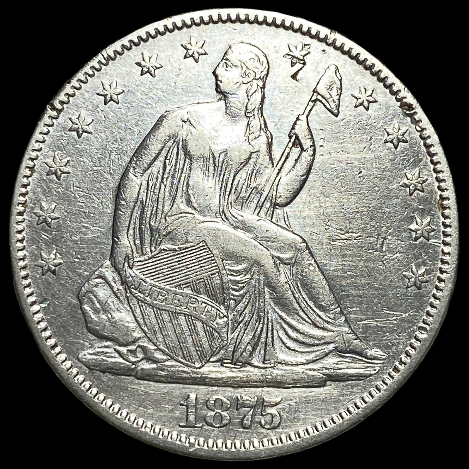 1875 Seated Liberty Half Dollar CLOSELY UNCIRCULATED: 1875 Seated Liberty Half Dollar CLOSELY UNCIRCULATED