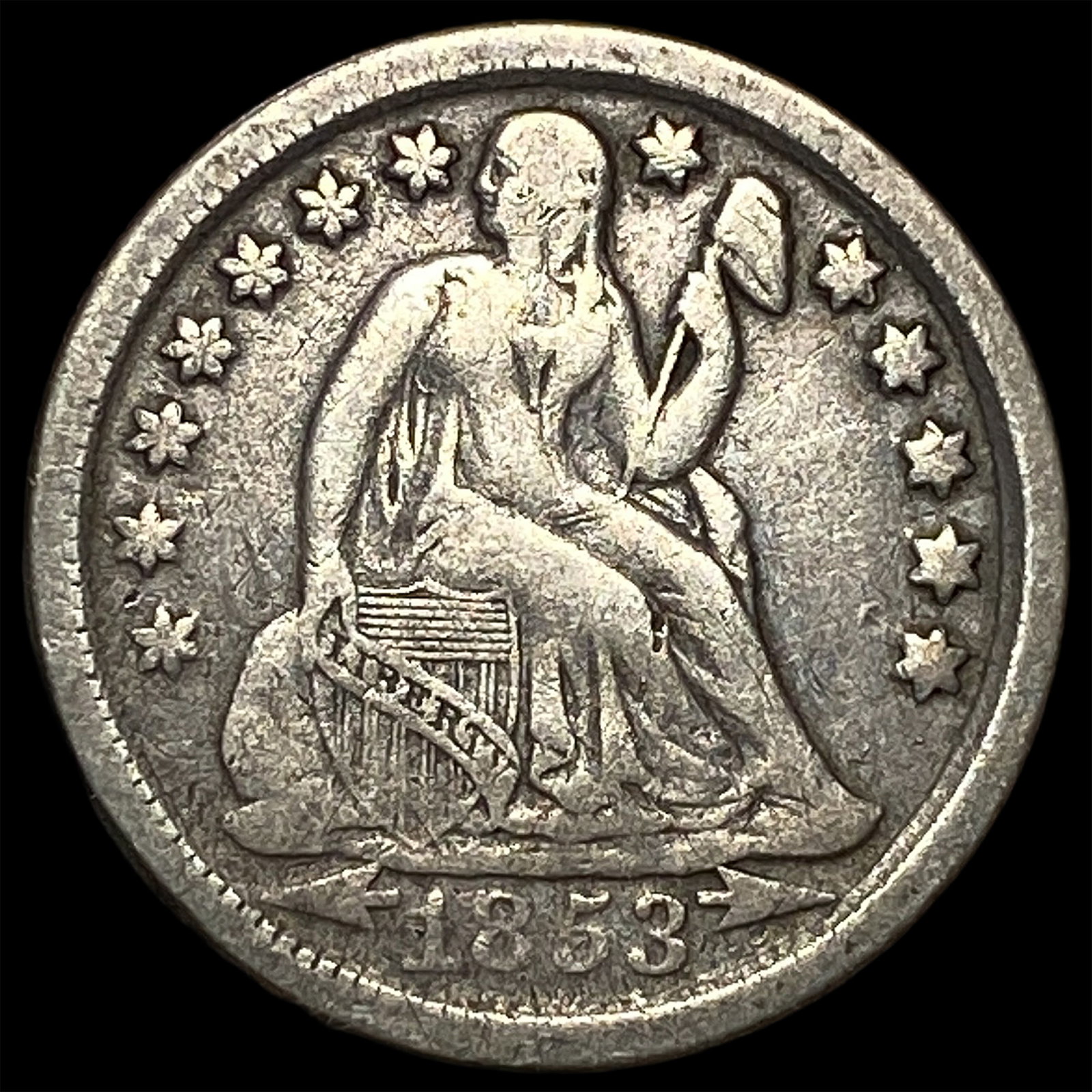 1853-O Silver Seated Liberty Dime NEARLY UNCIRCULATED: 1853-O Silver Seated Liberty Dime NEARLY UNCIRCULATED