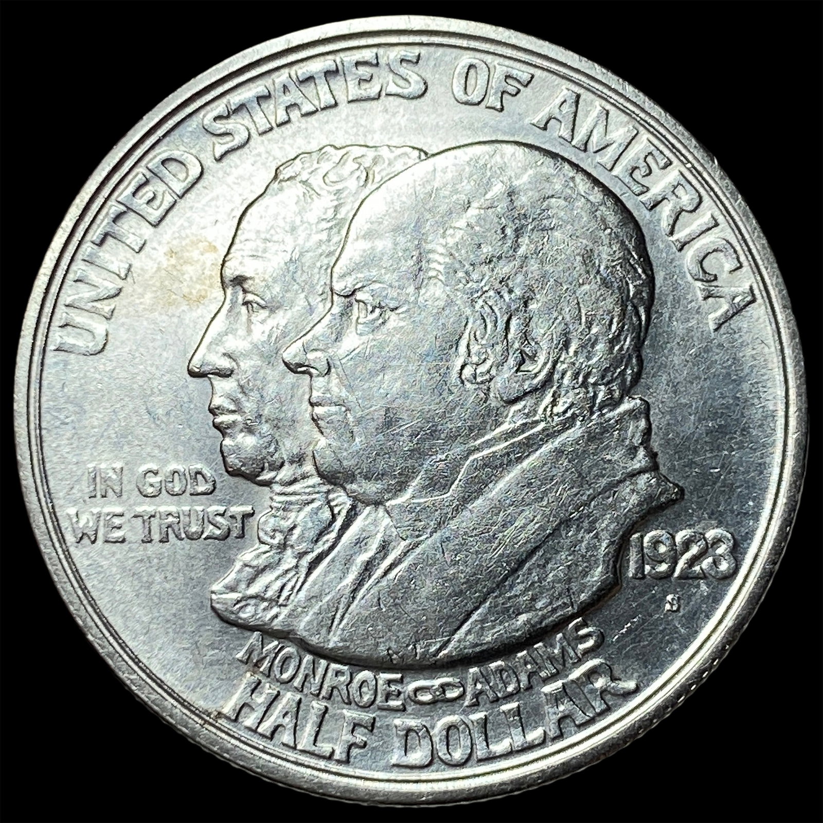 1923-S Silver Monroe Doctrine Half Dollar CLOSELY UNCIRCULATED: 1923-S Silver Monroe Doctrine Half Dollar CLOSELY UNCIRCULATED