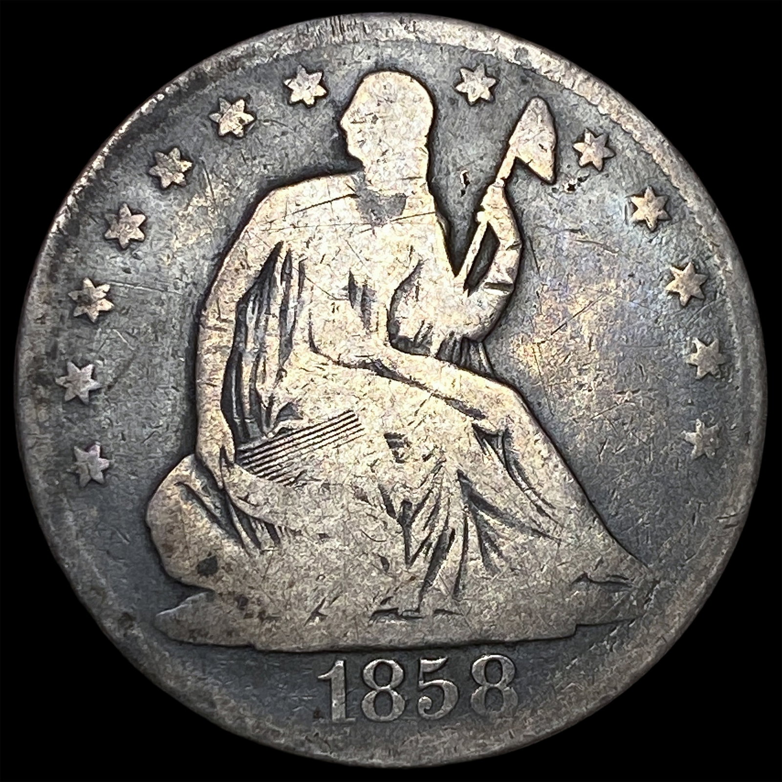 1858-O Silver Seated Liberty Half Dollar NICELY CIRCULATED: 1858-O Silver Seated Liberty Half Dollar NICELY CIRCULATED