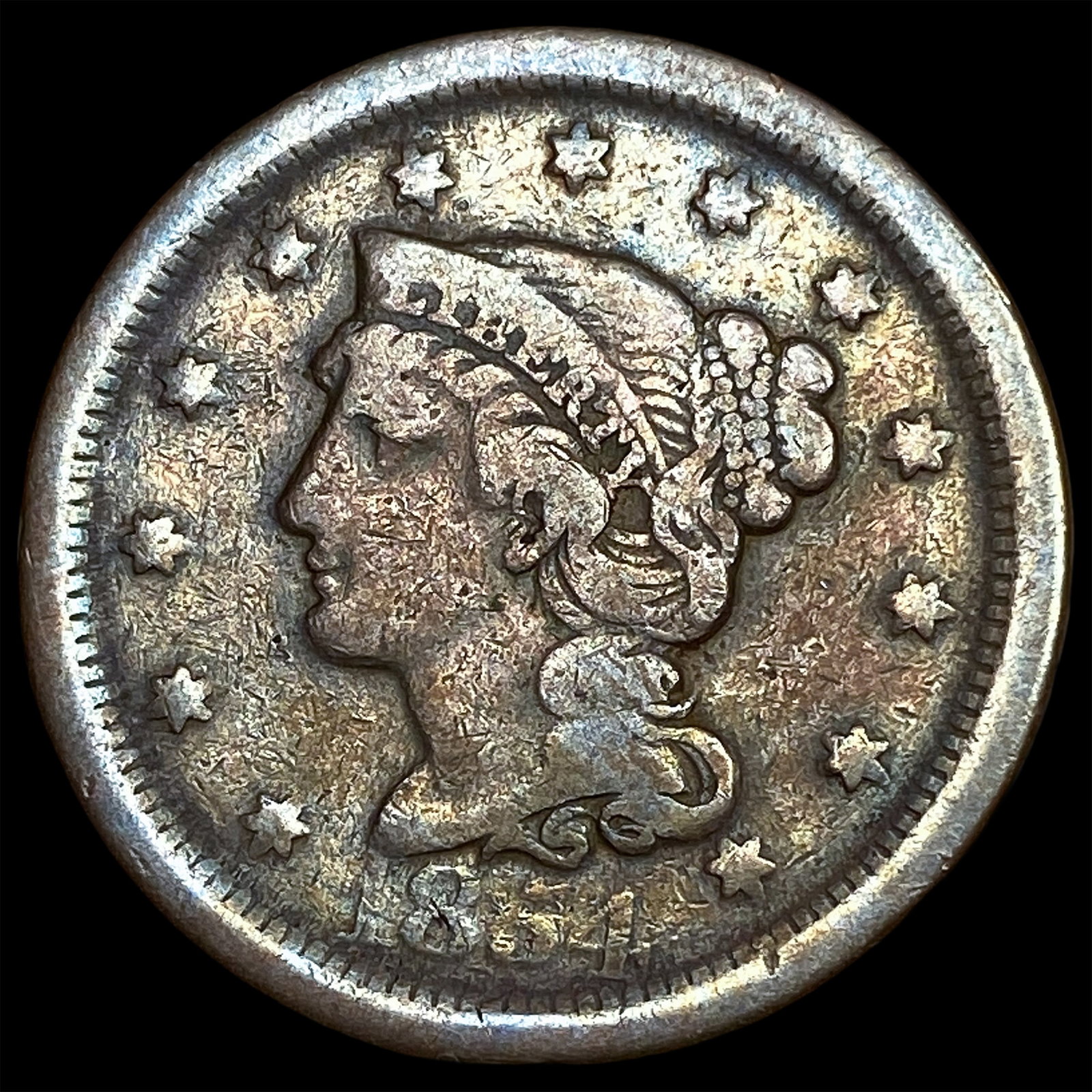 1854 Braided Hair Large Cent LIGHTLY CIRCULATED: 1854 Braided Hair Large Cent LIGHTLY CIRCULATED