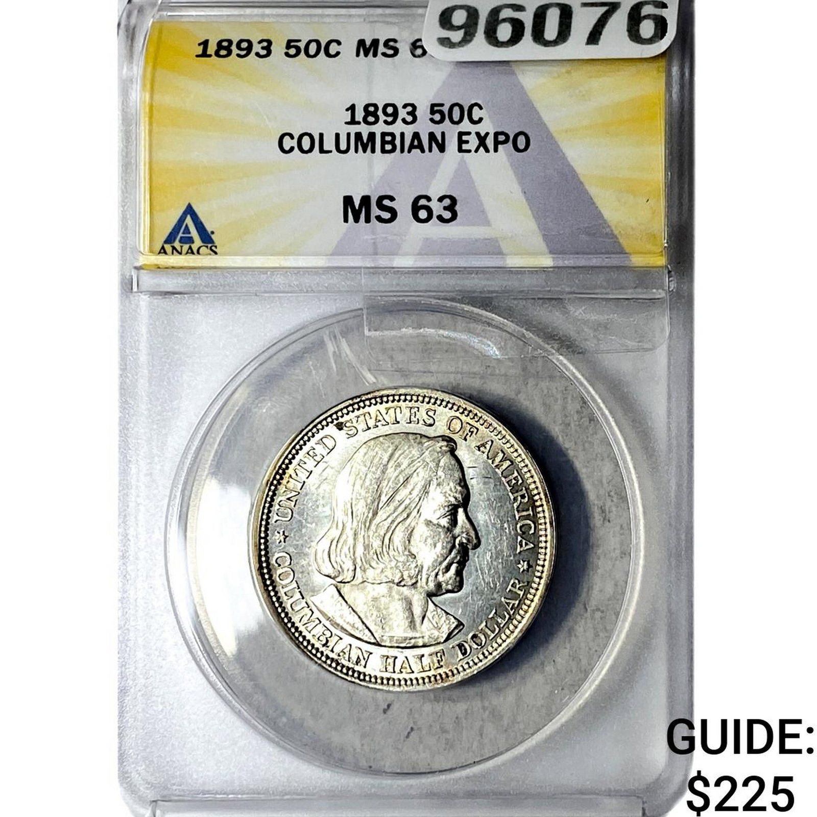 1893 Columbian Expo Half Dollar ANACS MS63: 1893 Columbian Expo Half Dollar ANACS MS63