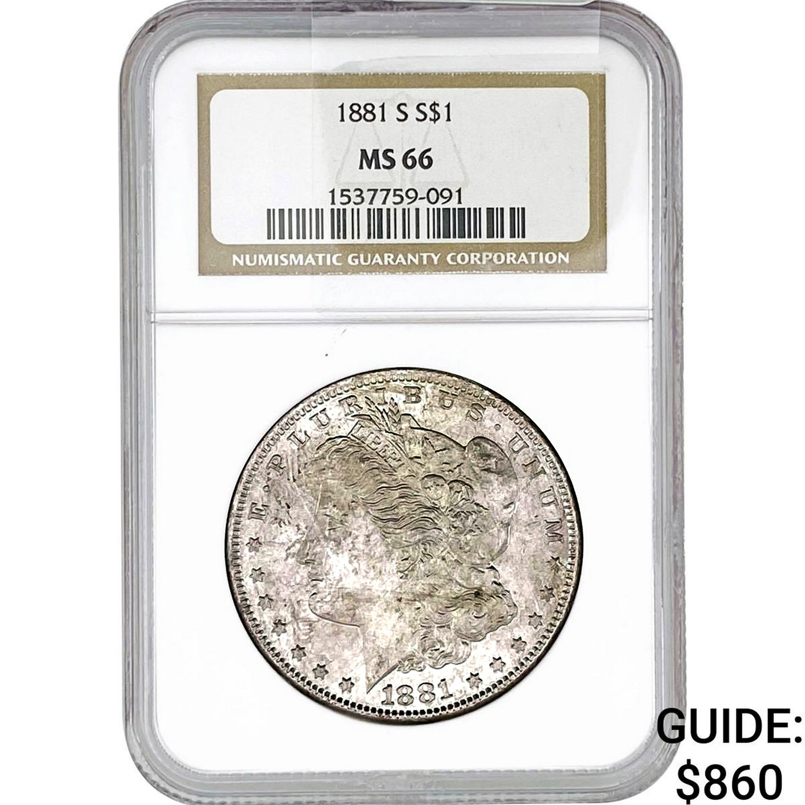 1881-S Morgan Silver Dollar NGC MS66: 1881-S Morgan Silver Dollar NGC MS66