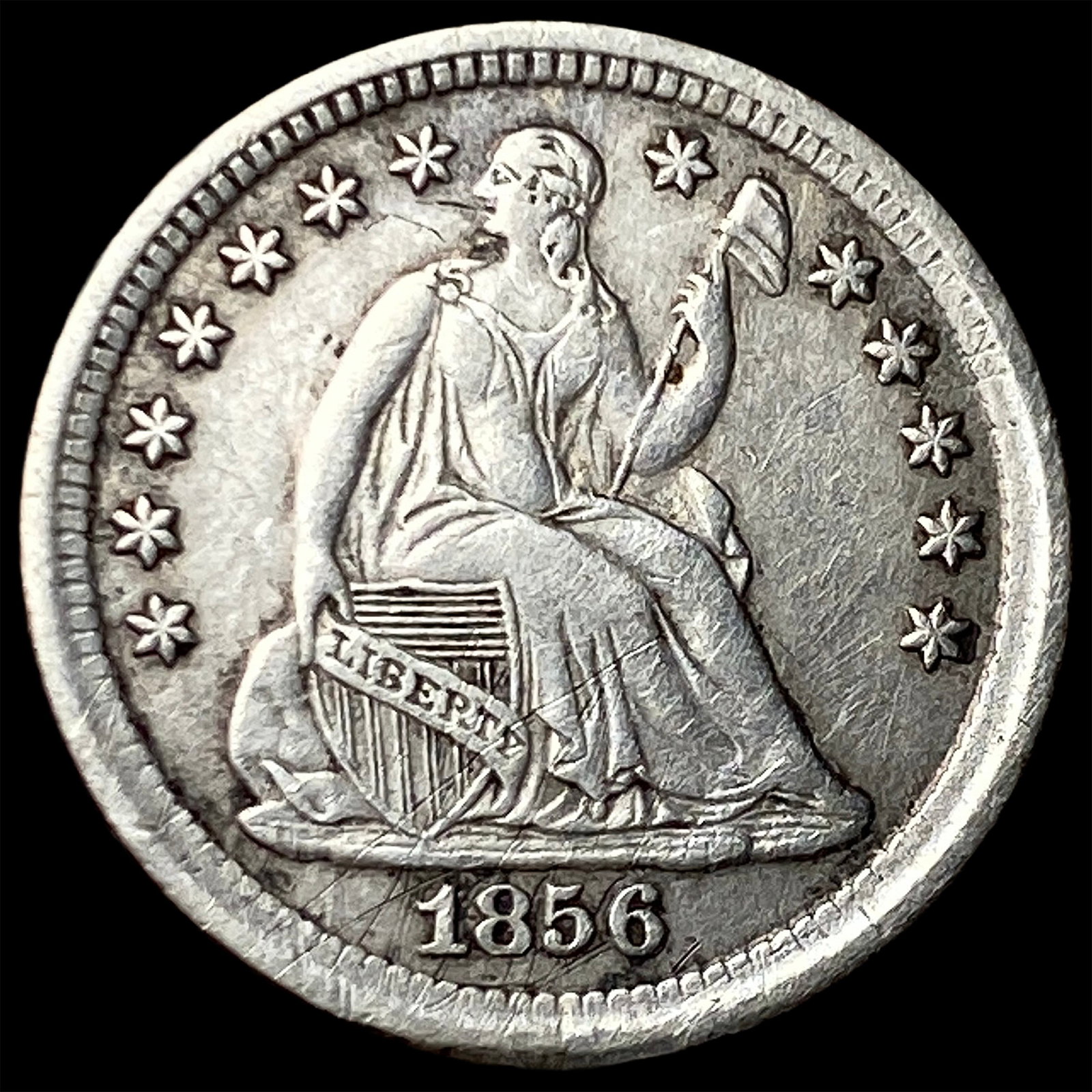 1856 Silver Seated Liberty Half Dime NEARLY UNCIRCULATED: 1856 Silver Seated Liberty Half Dime NEARLY UNCIRCULATED